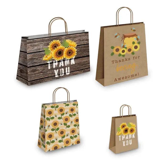 Eco-Friendly Sunflower Kraft Gift Bags - Assorted Sizes (5-Pack) - Perfect for Birthday Parties, Baby Showers & Wedding Favors