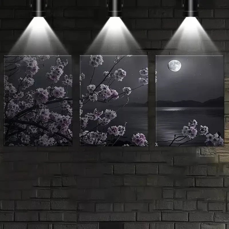 Floral Bliss by the Lake & Moon View Wall Art Set - 3 Piece Framed Canvas Prints 50x70cm - High Quality Australian Made Wall Decor - Perfect for Living Room, Bedroom & Office Decor