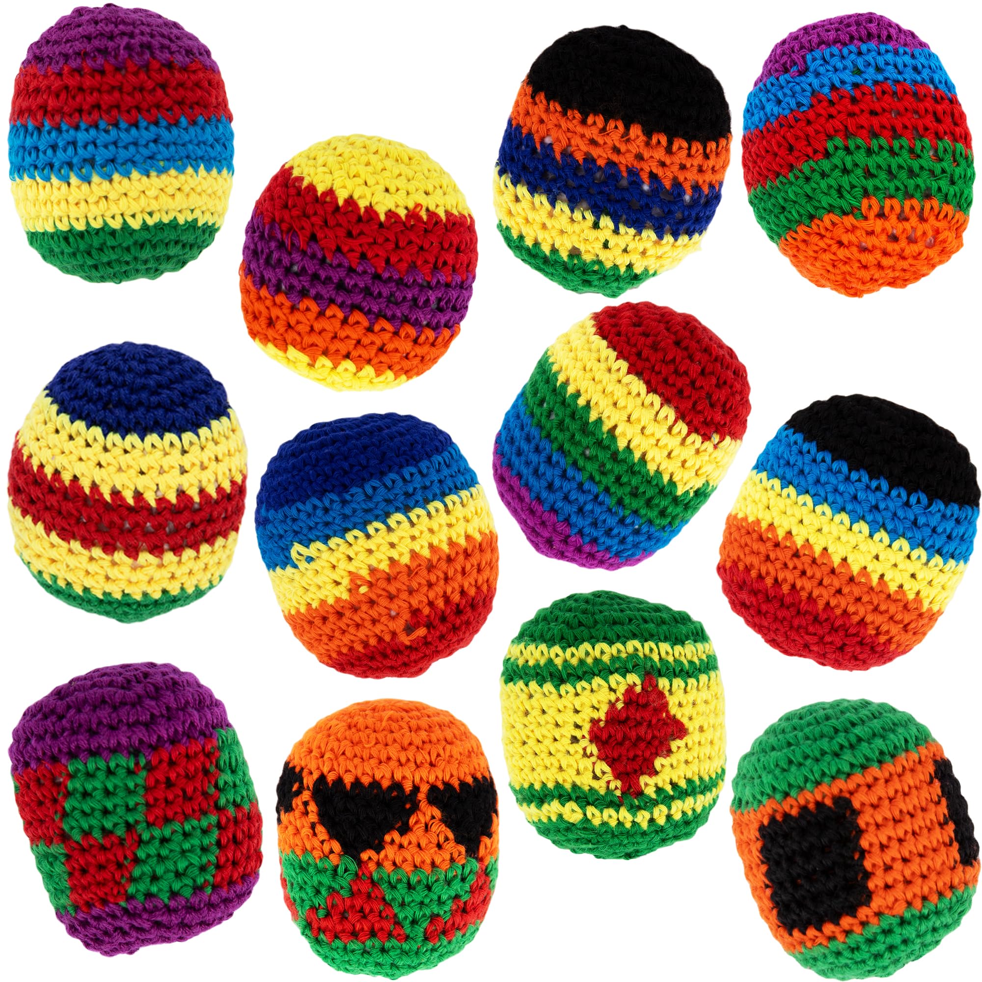 ArtCreativity Knit Kickballs Hacky Sack Set of 12 - Colorful Footbags for Adults & Kids - Indoor/Outdoor Play, Office Stress Relief & Party Favor Fillers - Retro Style Hacky Sacks for Exercise, Coordination & Fun