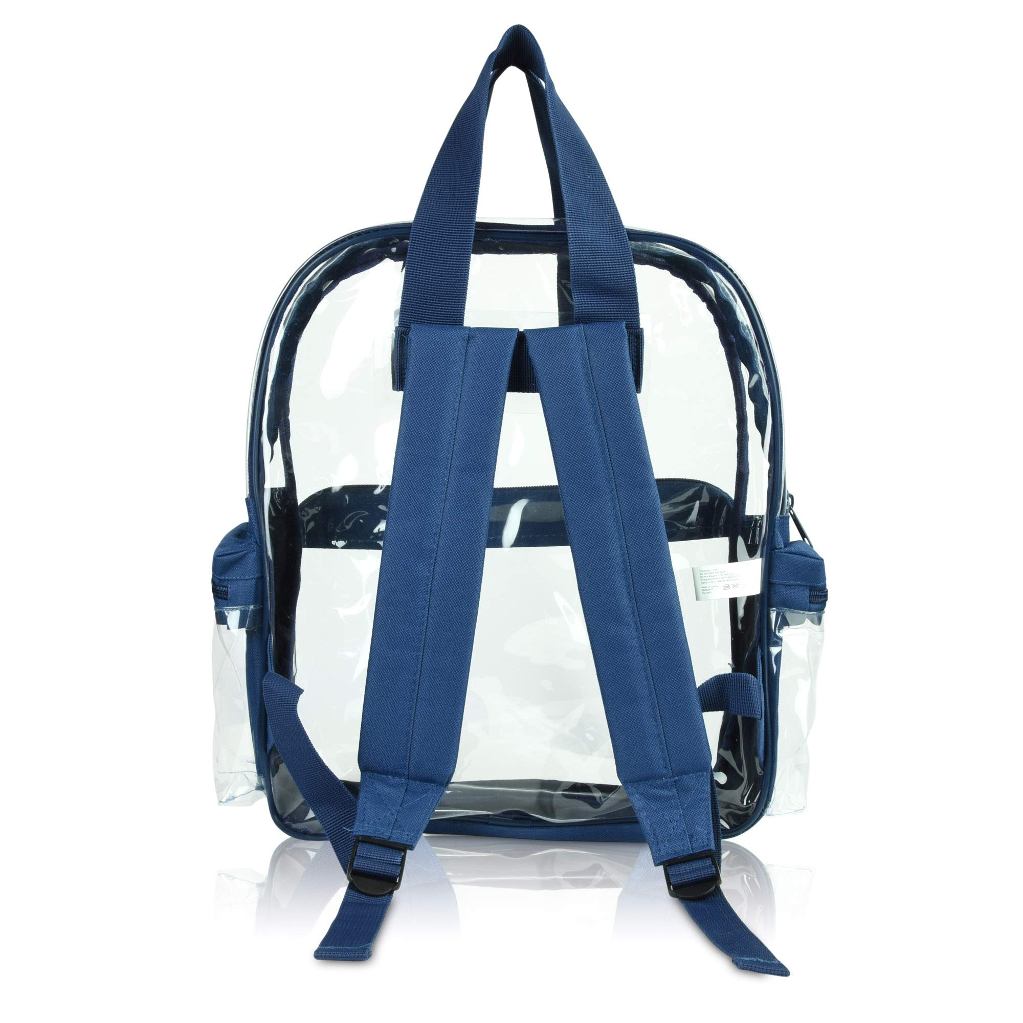 DALIX Small Clear Backpack Bag in Navy Blue - Lightweight Transparent School Backpack for Students, Travel & Stadium Security Events