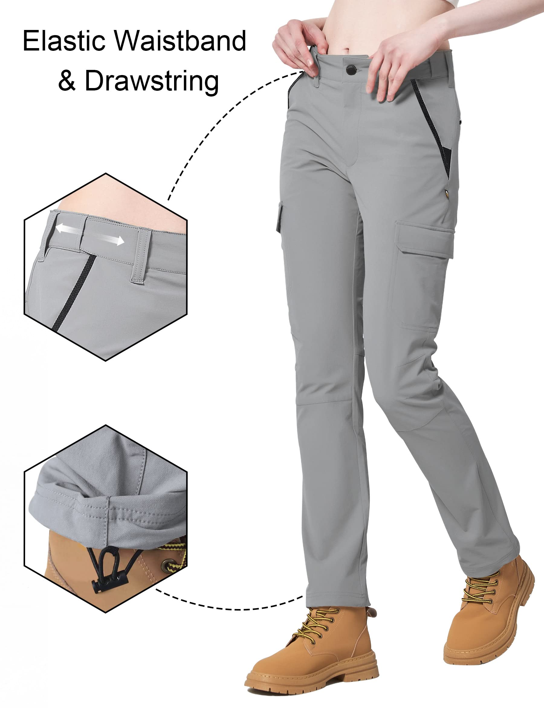 Women's Quick Dry Lightweight Hiking Cargo Pants with 6 Pockets - UPF 50+ Sun Protection for Outdoor Activities, Hiking, Golf & Workwear