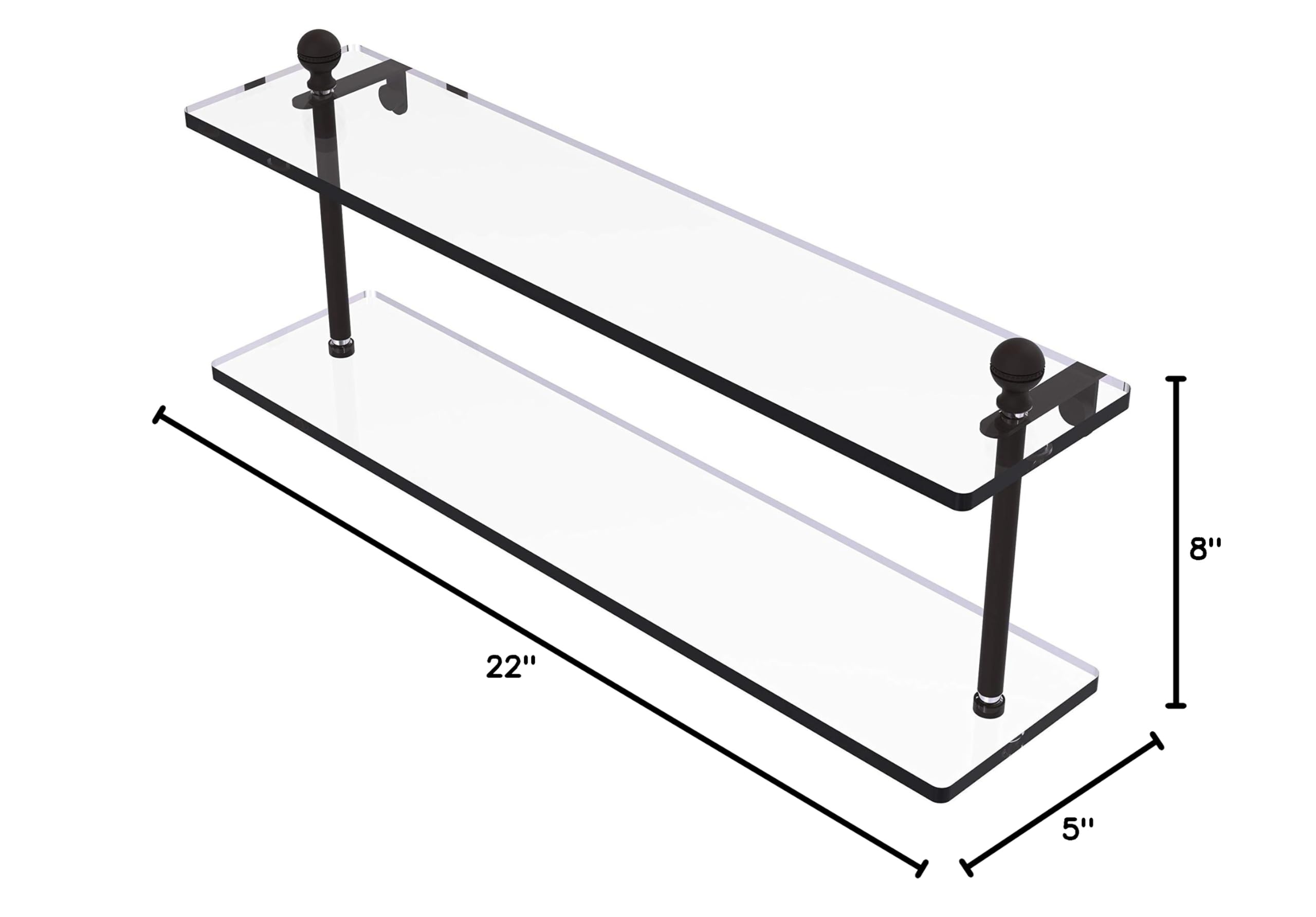Allied Brass MA-2/22 Mambo Collection 22-Inch Two-Tiered Glass Shelf in Oil Rubbed Bronze - Perfect for Bathroom, Kitchen, or Living Room Storage and Display