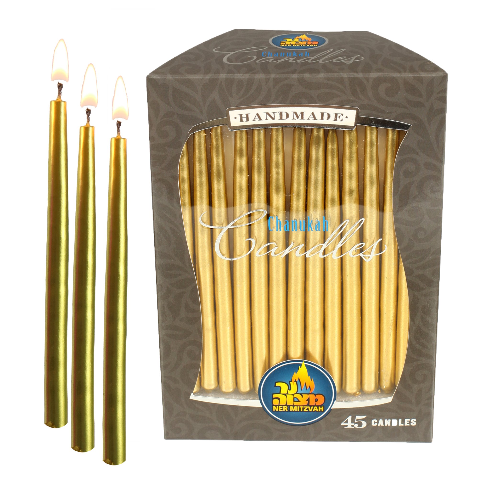 Premium Dripless Hanukkah Candles - Standard Size Metallic Gold Chanukah Candles for Menorah, Fits Most Hanukkiyah - High Quality Wax, 45-Pack for All 8 Nights - Ner Mitzvah Brand - Perfect for Home Celebrations & Jewish Holiday Decorations