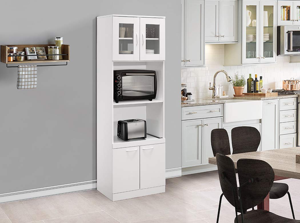 Kings Brand Furniture - Danbury Tall Kitchen Pantry Cabinet with Microwave Storage, White - Perfect for Small Kitchens & Apartment Living