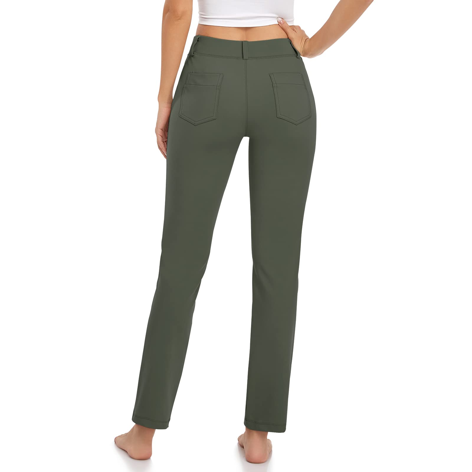 HISKYWIN Women's Stretchy Yoga Dress Pants - Straight Leg & Bootcut Office Slacks with Pockets for Business Casual, Petite Sizes - Perfect for Work, Yoga & Everyday Comfort