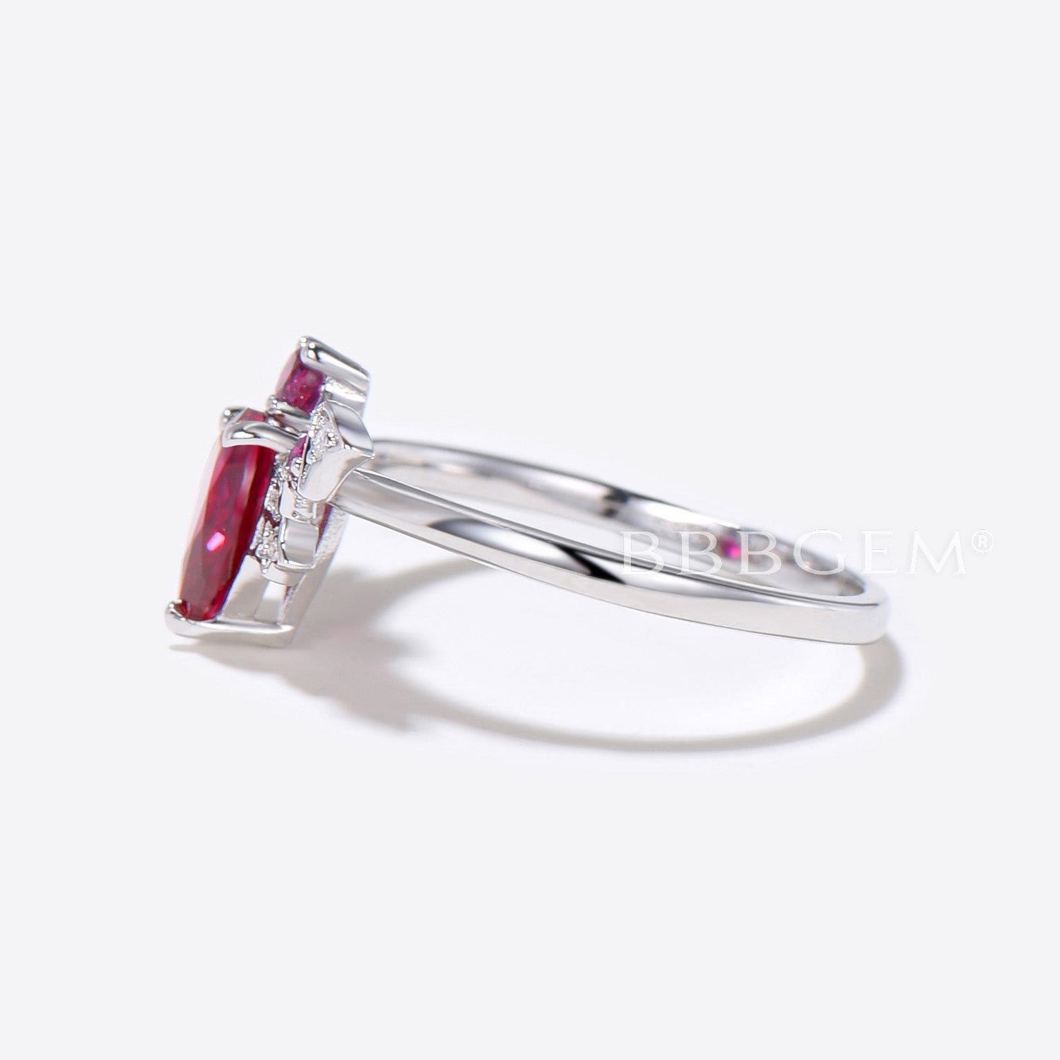 Bat Pear Shaped Red Ruby Engagement Ring - Moon & Star Diamond Wedding Band for Women | Perfect for Proposals, Anniversaries & Romantic Occasions