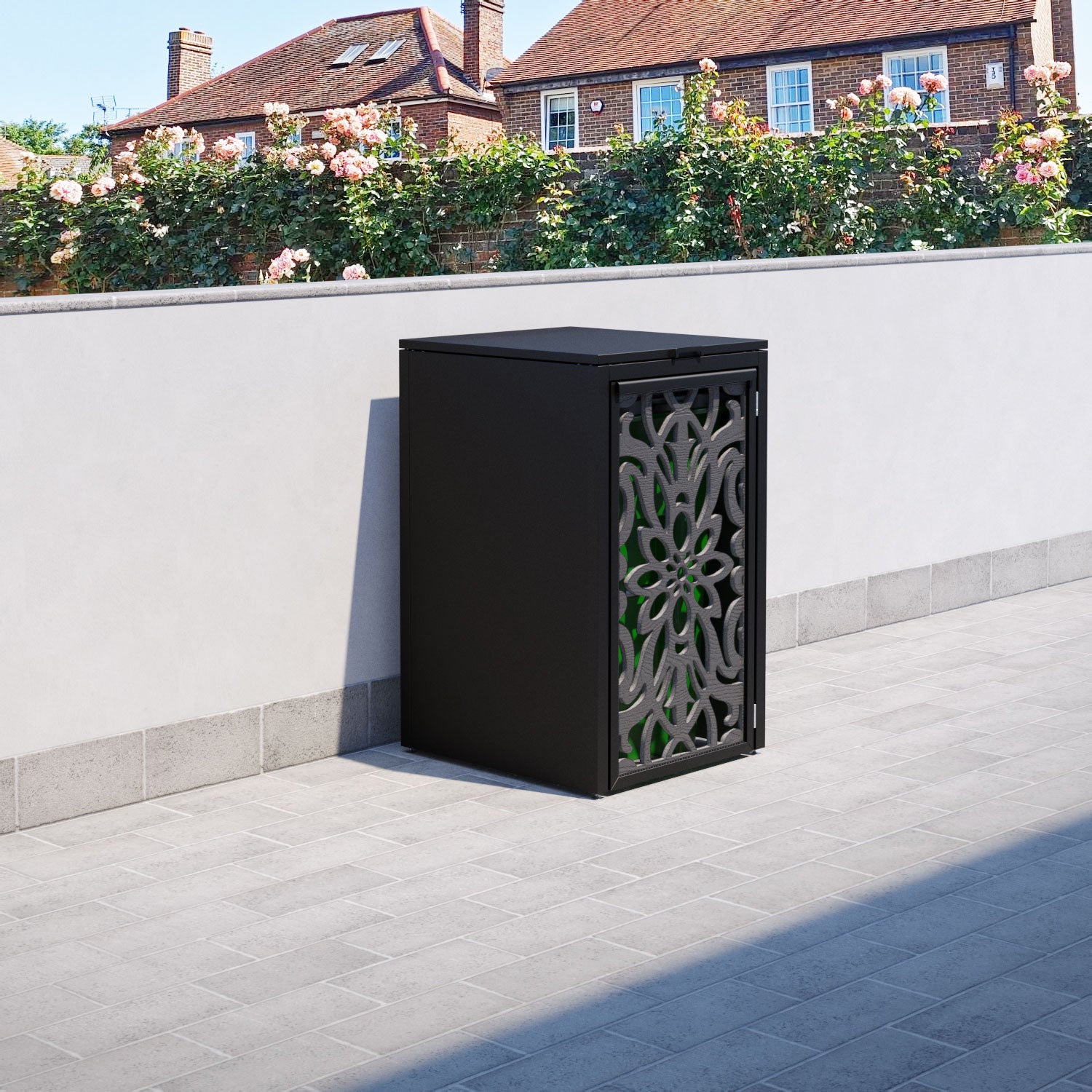 Black 1 Bin Storage Cabinet with Windsor Door Screen - Perfect for Kitchen, Bathroom, and Garage Organization