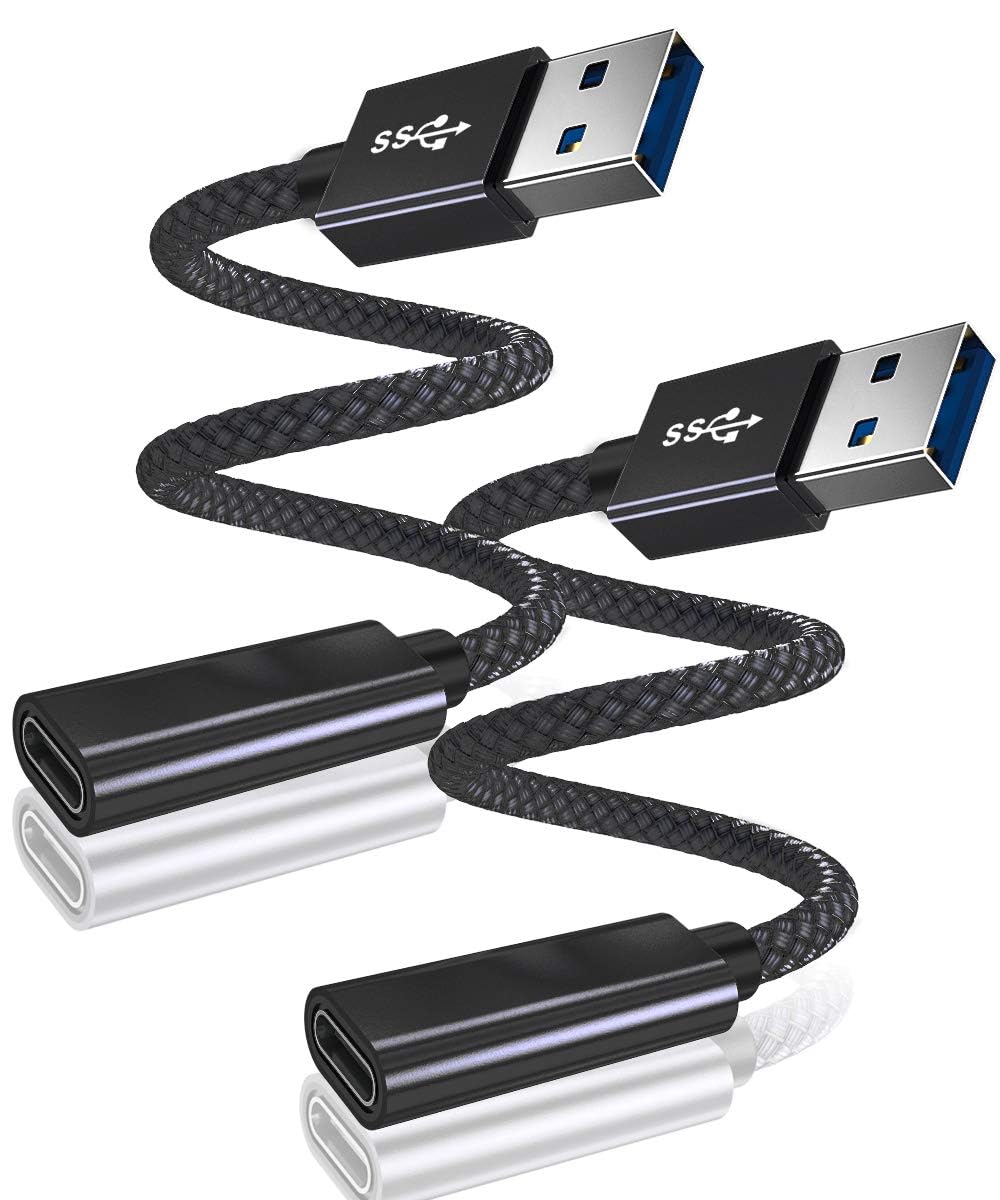 Basesailor USB 3.0 to USB C Adapter 2-Pack (0.75FT) - USB 3 Male to USB C Female Converter Cable - 5Gbps High-Speed Data Transfer & Charging Compatible with iPhone 16/15 Pro Max, iPad Air/Mini, Samsung Galaxy S25/S24/S23/Z Fold/Flip - Perfect for Travel, Office & Home Charging Stations