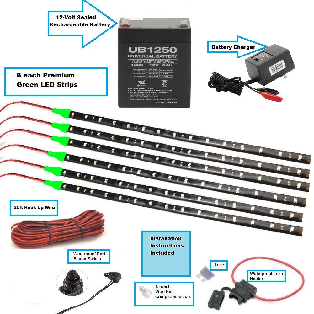Green Blob Outdoors DIY Kayak LED Lighting Kit with Battery & Charger - Waterproof Marine Lights for Night Kayaking, Canoeing & Fishing Adventures