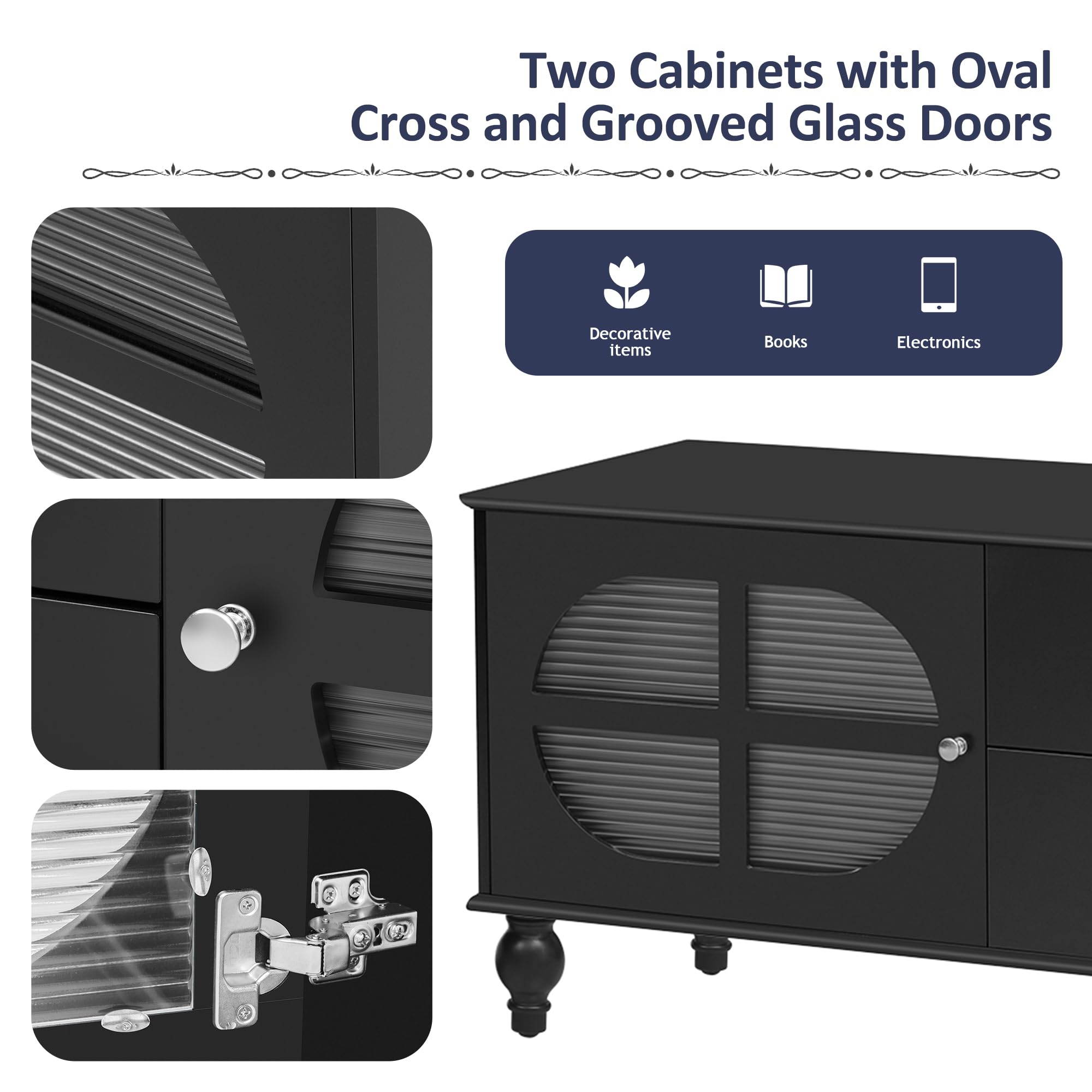 Modern TV Stand for 75 Inch TVs - Entertainment Center with 2 Drawers & 2 Fluted Glass Door Cabinets - 68.9