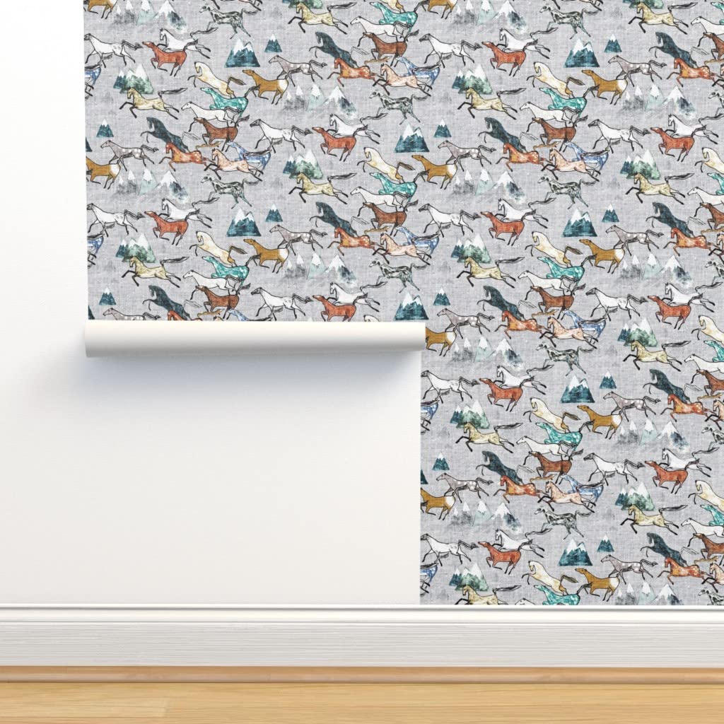 Wild Horses Silver Western Cowboy Mountain Australia Equestrian Peel & Stick Removable Wallpaper Swatch - Custom Self-Adhesive Wall Decal for Bedroom, Nursery, Office & Home Decor