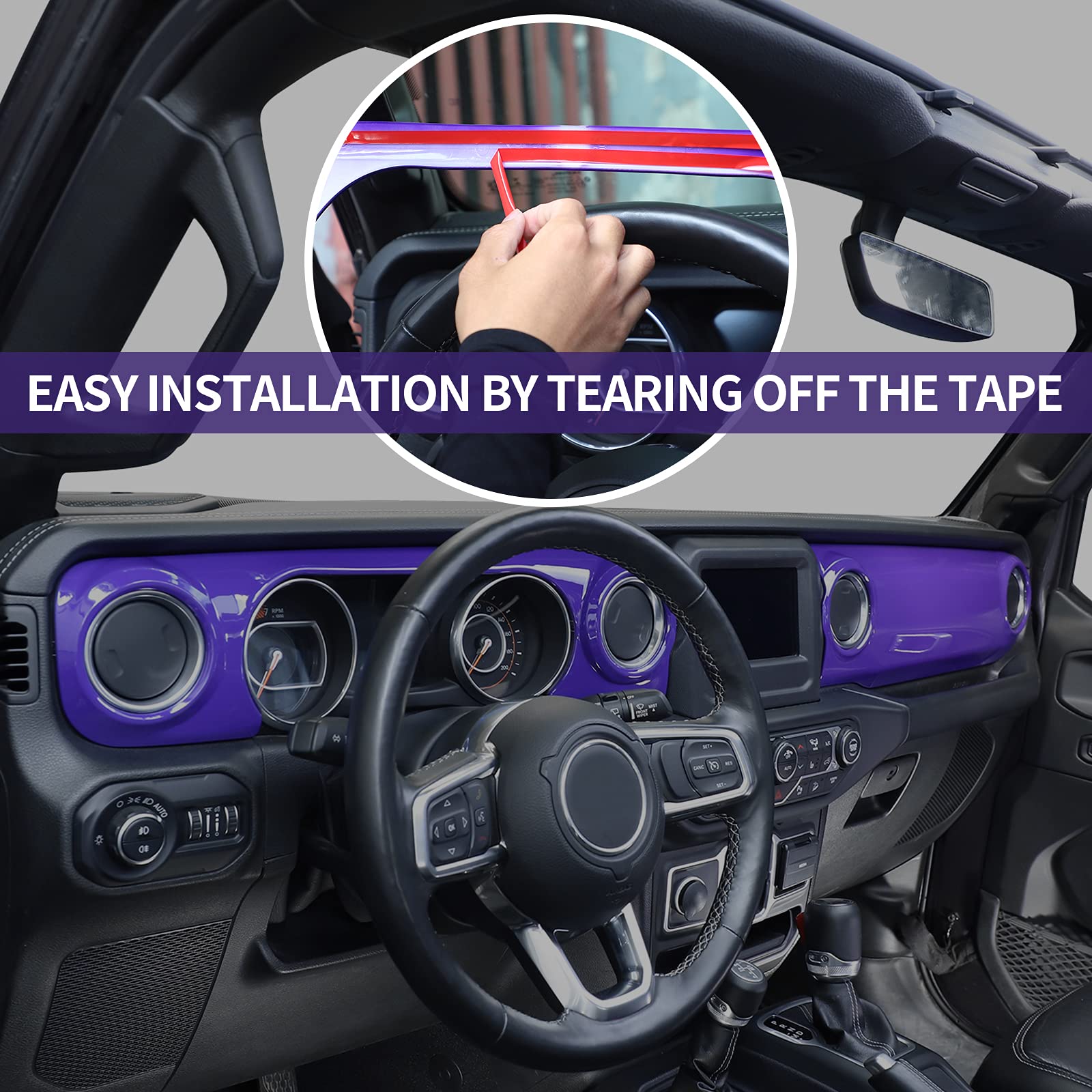 2018-2023 Jeep Wrangler JL JLU & Gladiator JT Dashboard Decorative Panel Cover Kit - Purple Center Console Trim Accessories for Interior Customization | Perfect for Off-Roading & Daily Driving