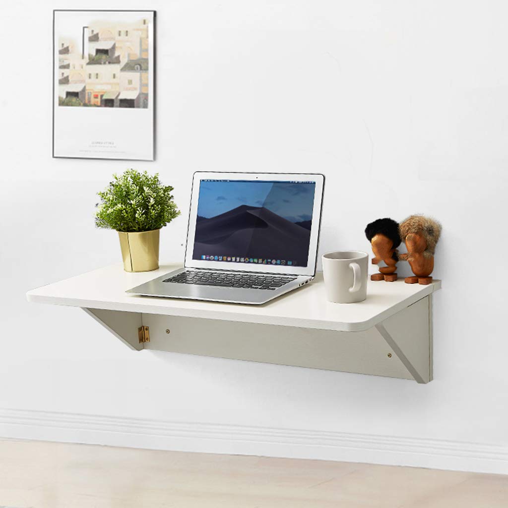 Space-Saving Wall Mounted Folding Dining Table - White & Wood Grain Finish | Multi-Purpose Foldable Desk for Dining, Study & Home Office | Compact Wall-Mounted Design for Small Spaces