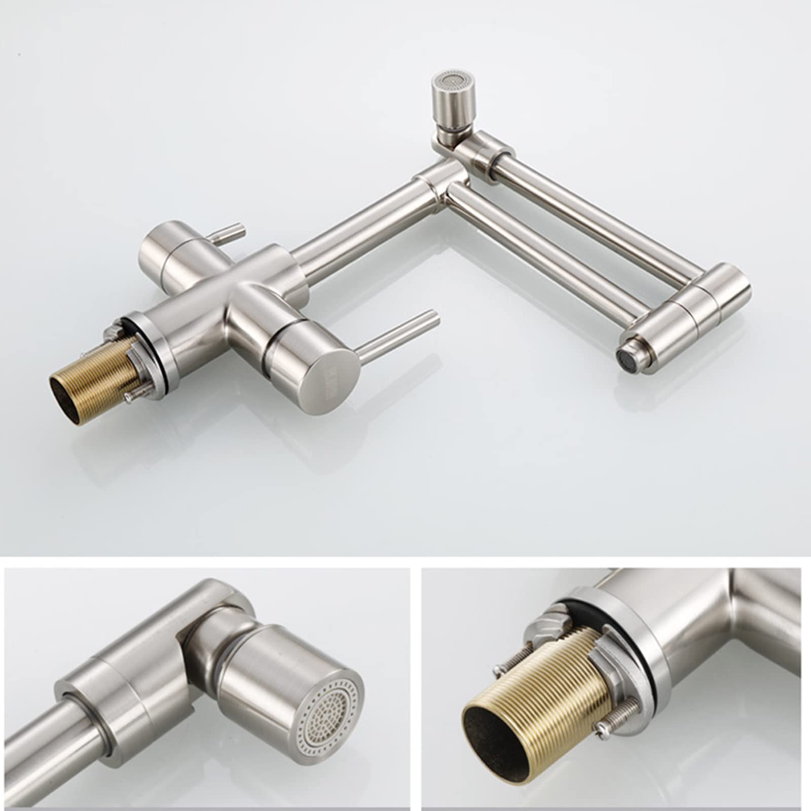 360° Swivel Pot Filler Faucet with Dual Spray Modes - Brushed Nickel Drinking Water Safe - 2 Handle Hot & Cold Brass Mixer Tap for Kitchen Sink - Perfect for Cooking, Filling Large Pots & Washing Vegetables