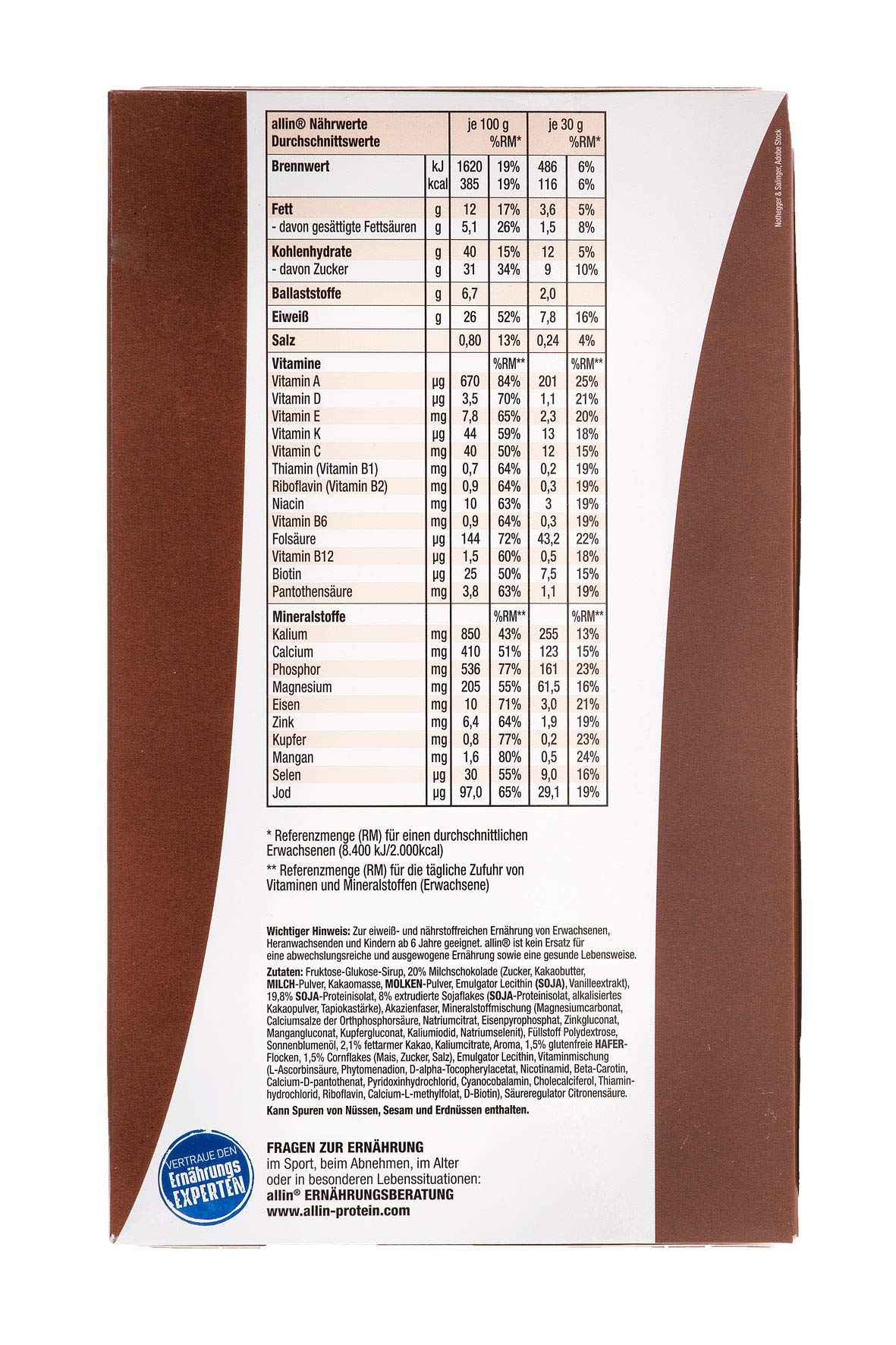 All in® COMPLETE Protein Bar Chocolate & Oat 24x 30g - High Protein Snack with Chocolate and Oatmeal | Meal Replacement Bar for Fitness, Weight Loss & Post-Workout Recovery | Gym Food, Healthy Snack for Active Lifestyle