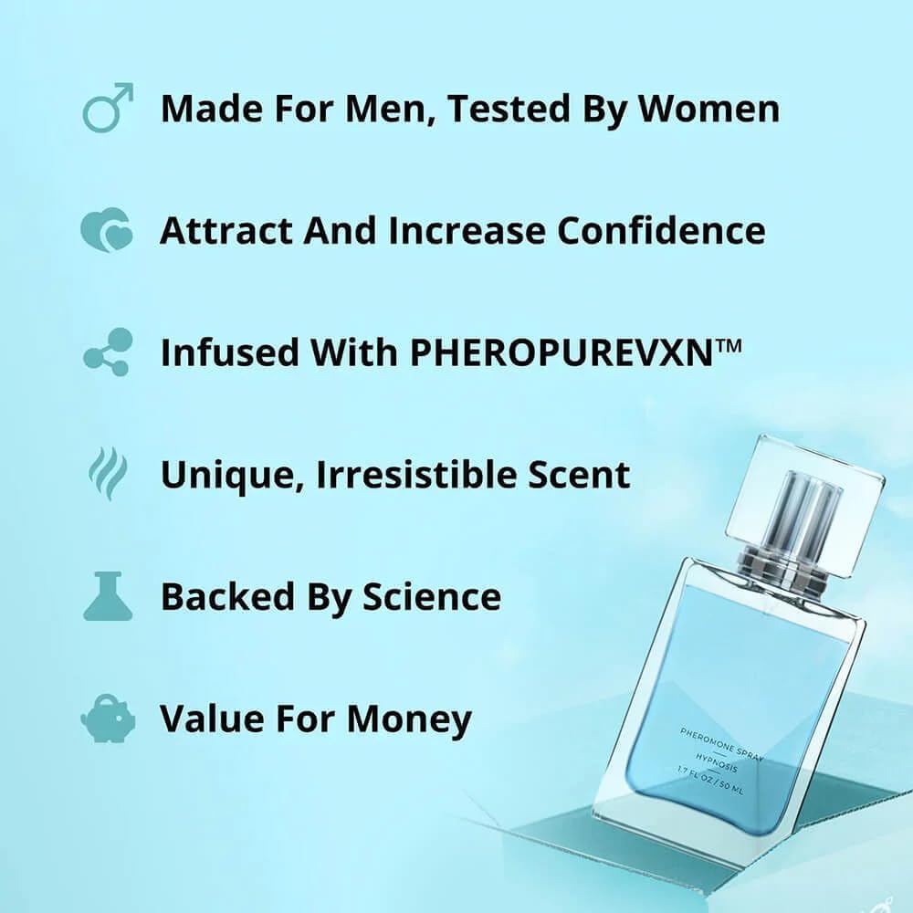 Cupios Hypnosis 2.0 Cologne for Men - Pheromone Infused Fragrance, 50ml/1.7 Fl Oz (Blue) - Long Lasting Scent for Date Night, Office & Special Occasions