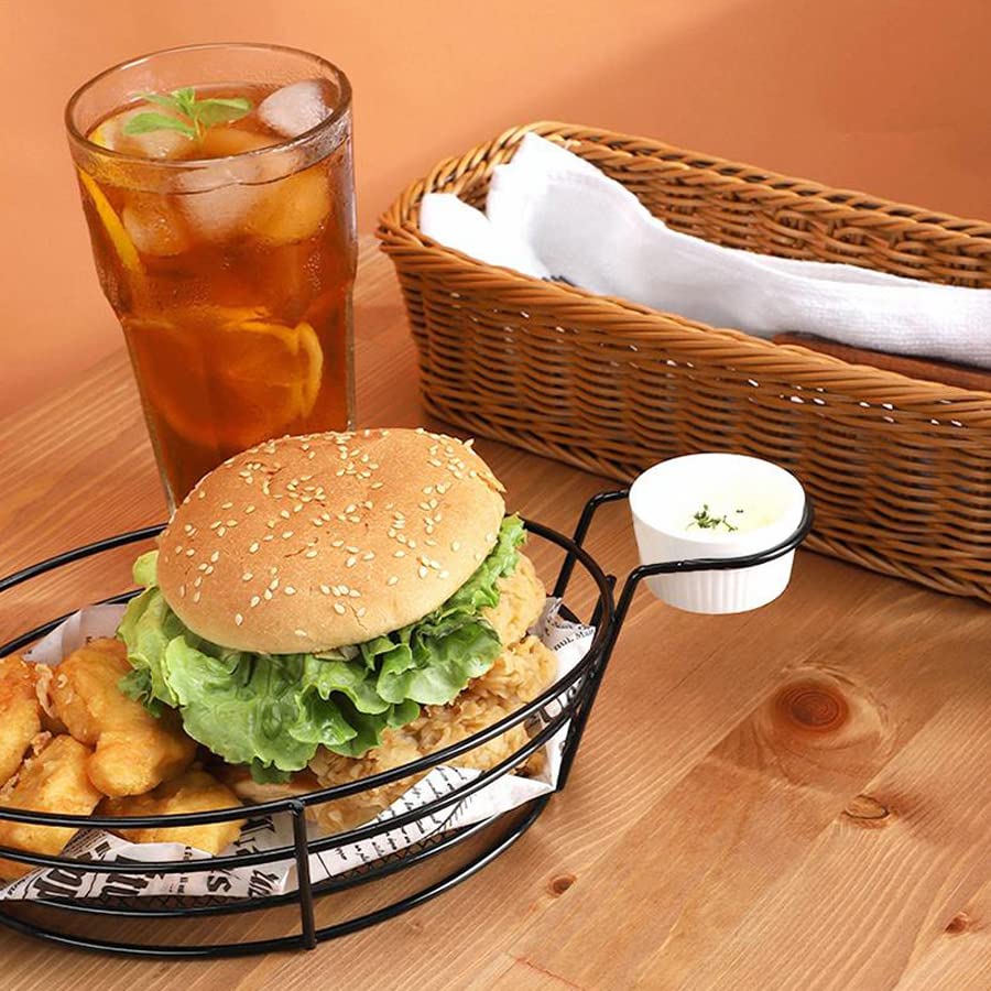 Stainless Steel French Fry Basket Holder - Fast Food Serving Rack with Sauce Cups for Chips, Onion Rings, Chicken Wings - Perfect for Restaurants, Diners & Home Kitchen Use