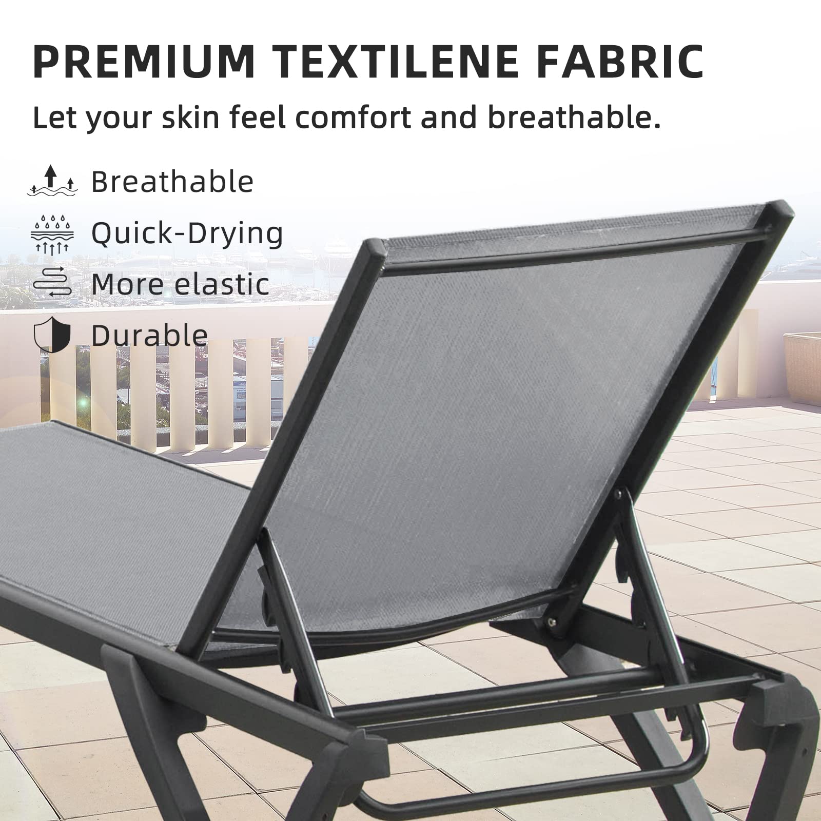 Premium Aluminum Pool Lounge Chairs with Adjustable Backrest & Wheels - 5-Position Patio Chaise Lounge with Side Table - All-Weather Outdoor Furniture for Beach, Yard, Balcony & Poolside (Gray) - Perfect for Sunbathing, Relaxing & Outdoor Entertaining