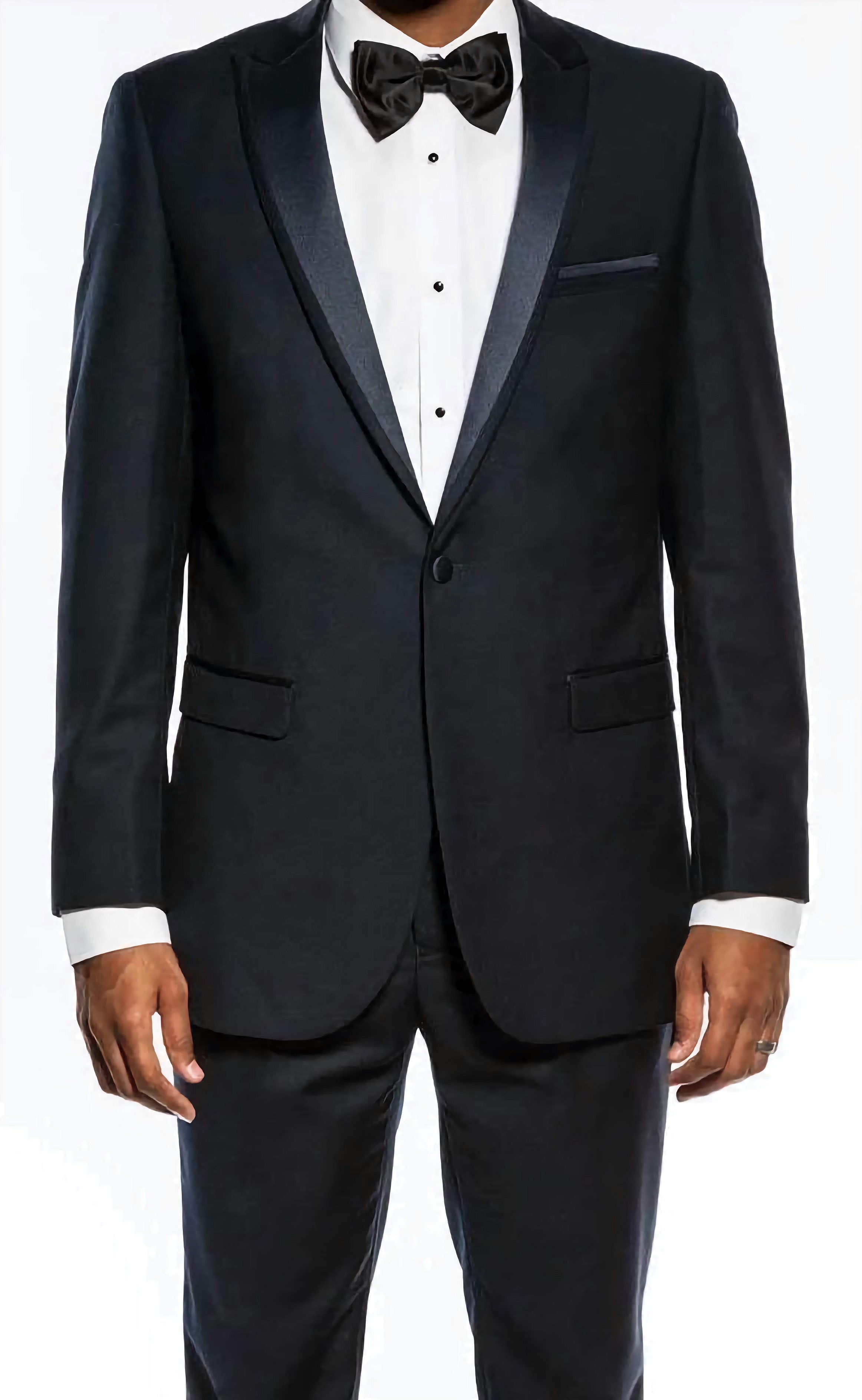 Navy Blue Slim Fit Tuxedo Suit 2-Piece Set with Satin Peak Lapel for Men - Perfect for Weddings, Prom, Black Tie Events & Formal Occasions
