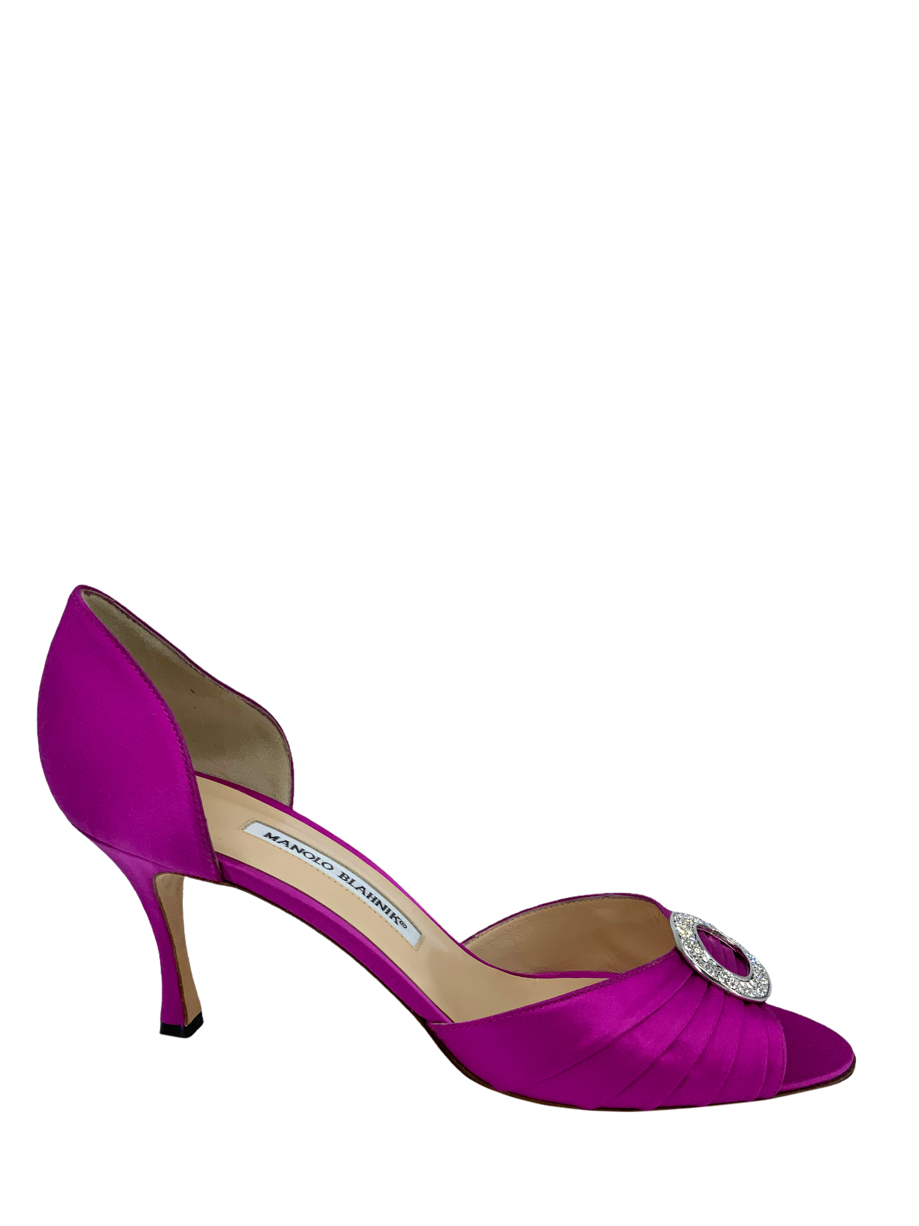 Manolo Blahnik Sedarby Embellished Satin d'Orsay Pumps - Women's Luxury Heels Size 10.5 (US) for Weddings, Parties & Special Occasions