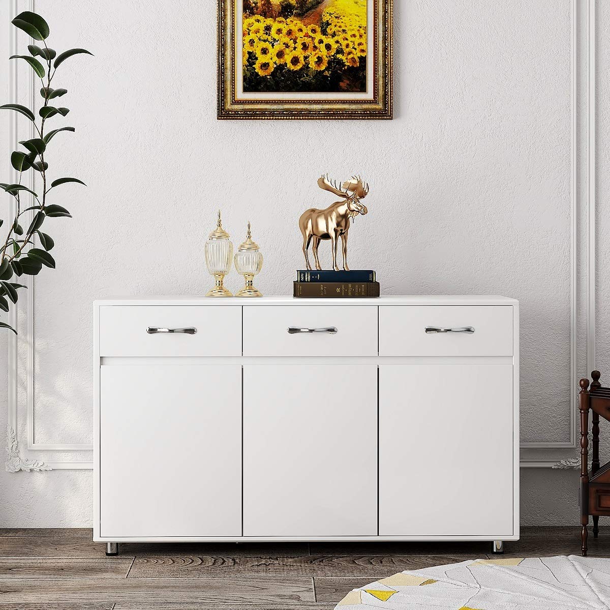 3-Drawer Sideboard Buffet Storage Cabinet with 3 Doors, Shelves & Drawers - Modern Entryway Console Table for Living Room & Dining Room (White) | Perfect for Home Organization & Stylish Storage Solutions