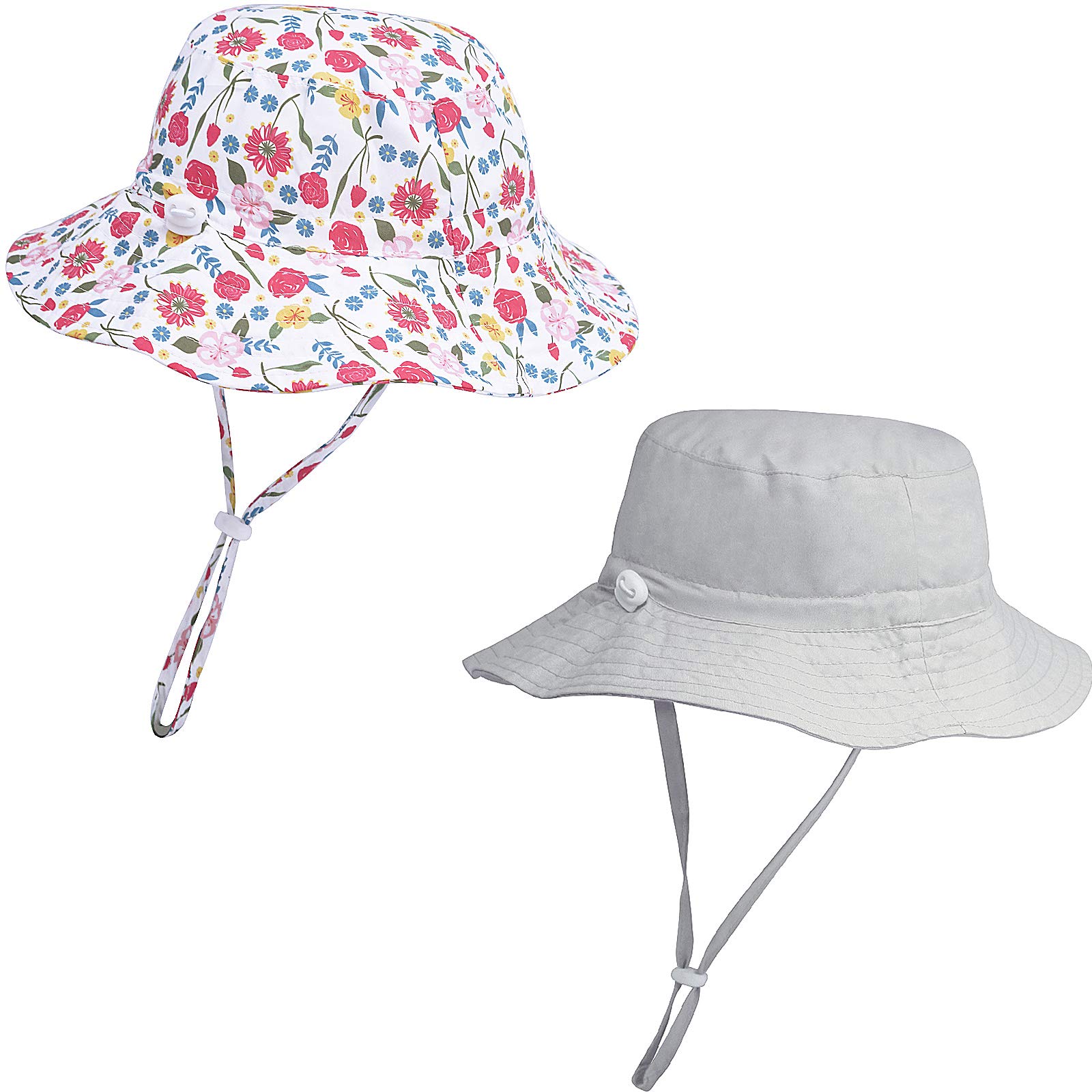 Lumsinker 2 Pack UPF 50+ Sun Protection Baby Girl Bucket Hats - Toddler Beach Hat for Outdoor Play, Park, and Summer Vacation