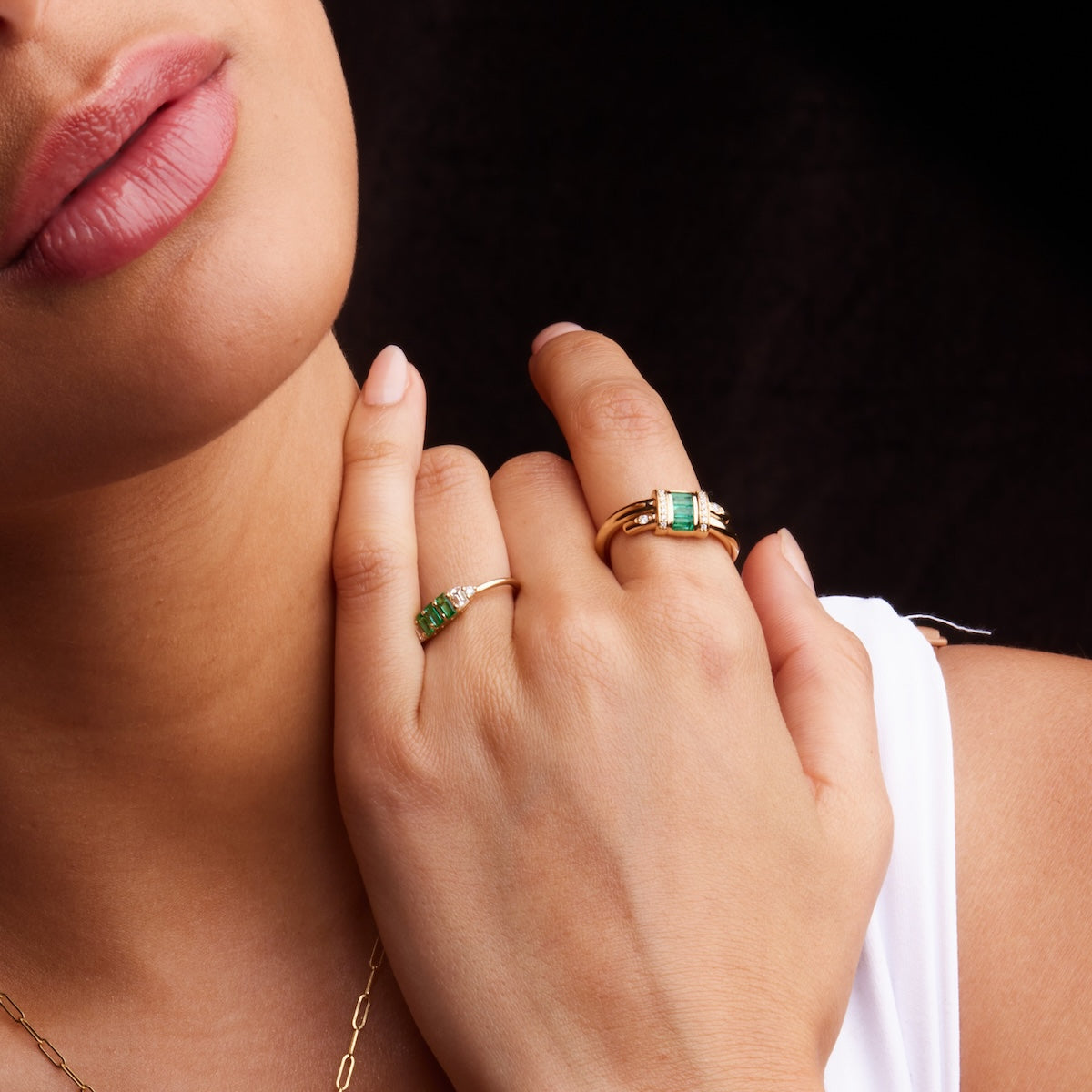 Vaulted Emerald Latch Ring - Elegant Green Gemstone Statement Jewelry for Women | Perfect for Weddings, Parties & Special Occasions