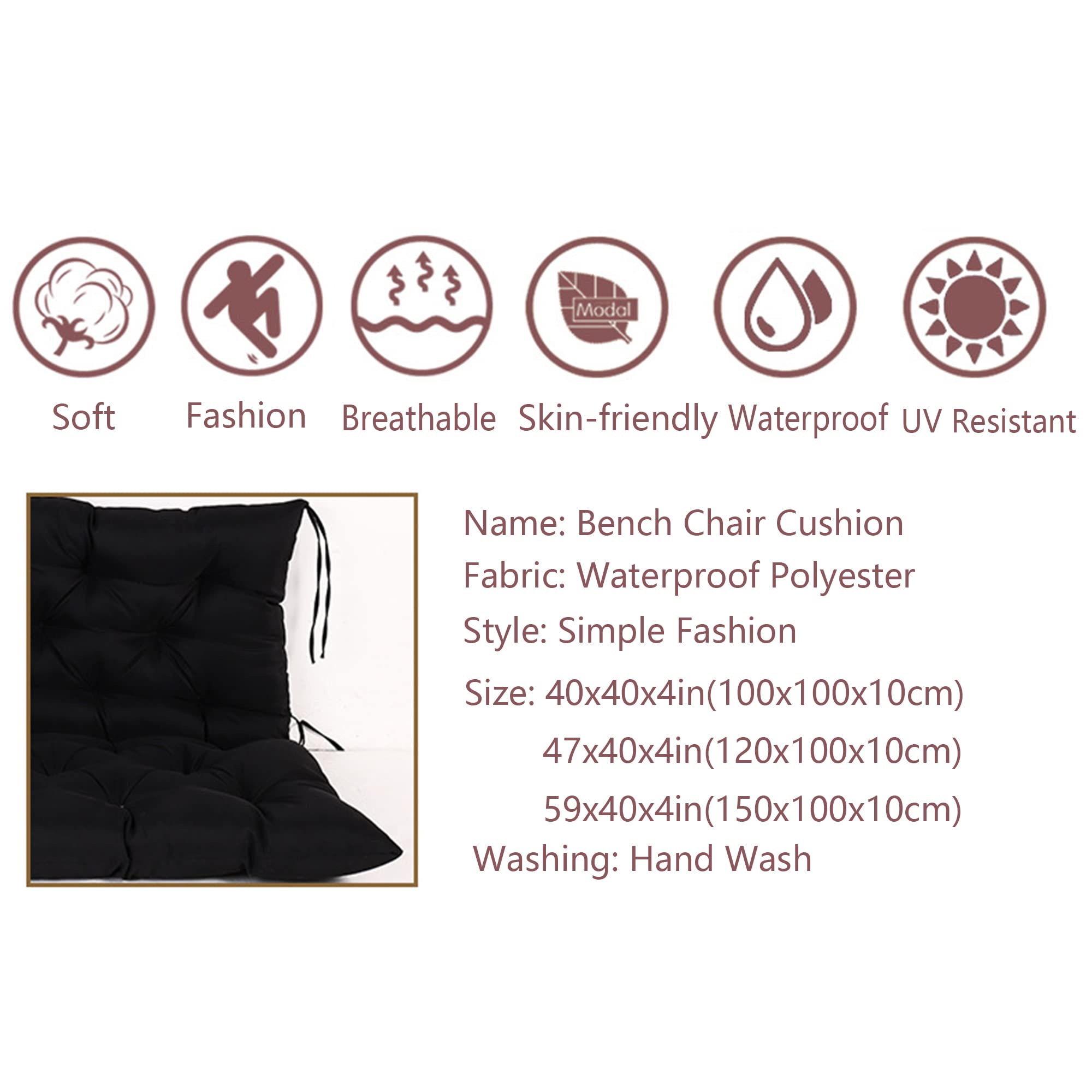 Premium Soft Thick Swing Cushion Replacement - 47x40in Waterproof Bench Pad with Ties for Indoor/Outdoor Patio Swing, Hanging Chair & Floor Tatami - Dark Green - Perfect for Garden, Balcony and Backyard Relaxation