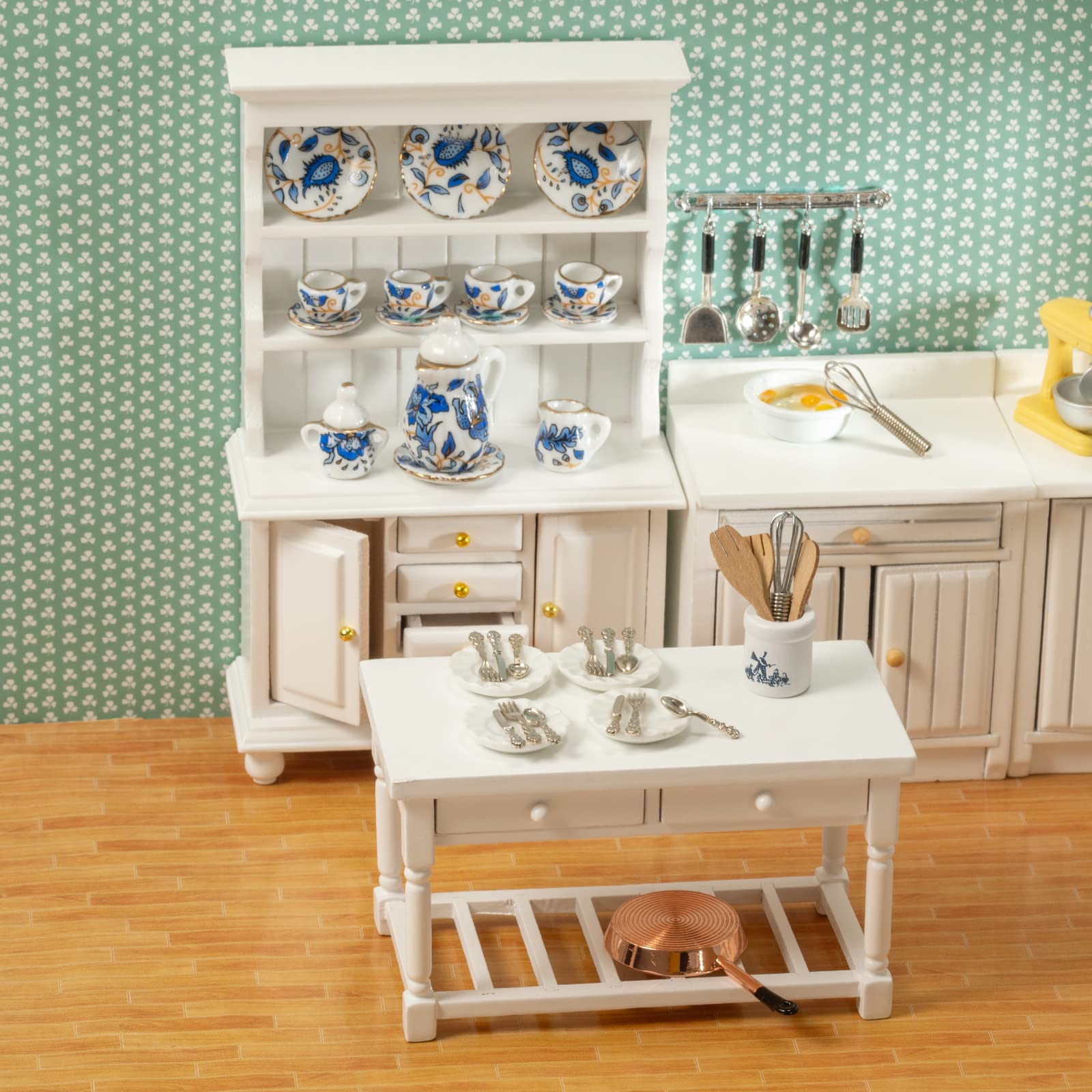 1:12 Scale Miniature Dollhouse Kitchen Set - SAMCAMI Mini Cabinet, Cupboard & Tea Set for Dollhouse Accessories | Perfect for Dollhouse Decor, DIY Projects & Collectors