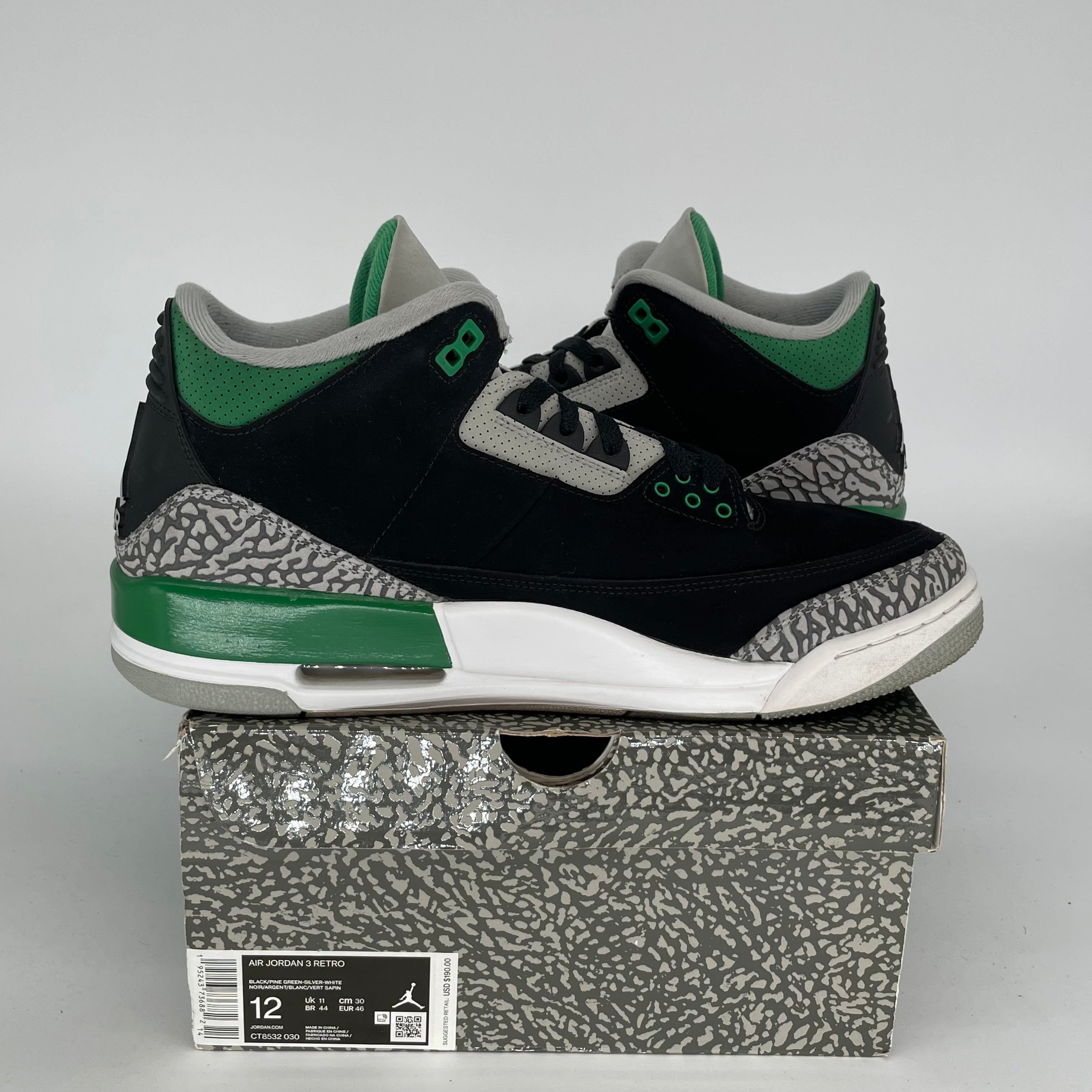 AIR JORDAN 3 Retro Pine Green Basketball Shoes Men's Size 12 (CT8532-030) - Perfect for Streetwear & Court Performance