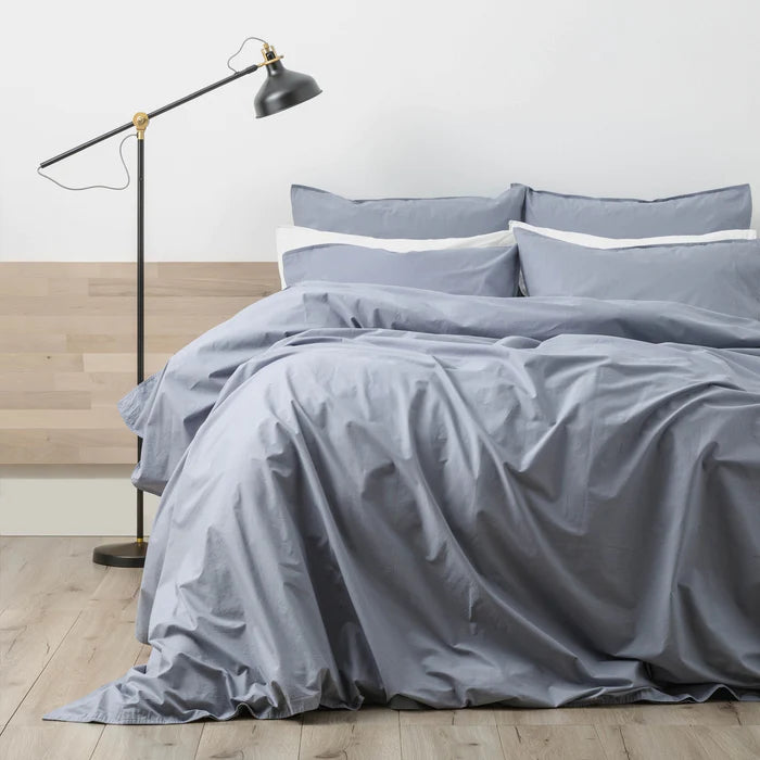 Renee Taylor Vintage Stone Washed 300tc Quilt Cover Set in Dusty Blue - Luxury Bedding for Master Bedroom & Guest Room Decor