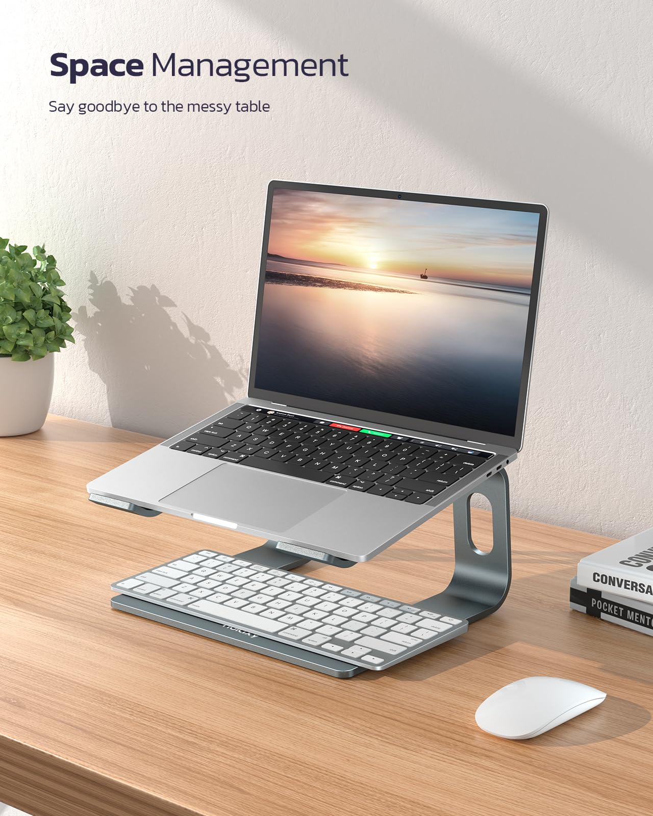 Nulaxy Ergonomic Aluminum Laptop Stand with Cooling Function - Adjustable & Portable Notebook Holder for MacBook Air Pro, Dell XPS, Lenovo (10-15.6 Inch) | Perfect for Home Office, Gaming & Travel Use