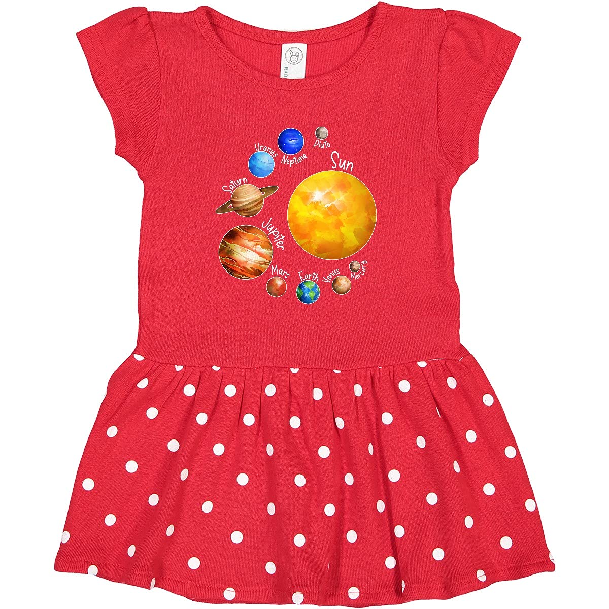 Inktastic Sun and Planets - Yes, and Pluto Toddler Dress | Cute Solar System Outfit for Kids | Perfect for Space-Themed Birthday Parties & Preschool Activities