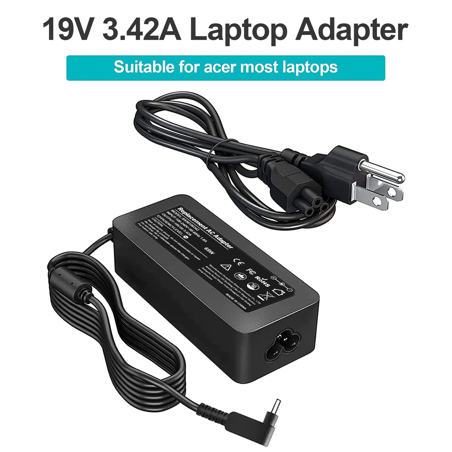 Original Title: Pa-1450-26 Acer Charger Compatible with Acer Aspire a515-54, Acer a115-31-c0yl & Chromebook C720 - AC Adapter with Power Cord Included - Perfect for Home, Office & Travel Use