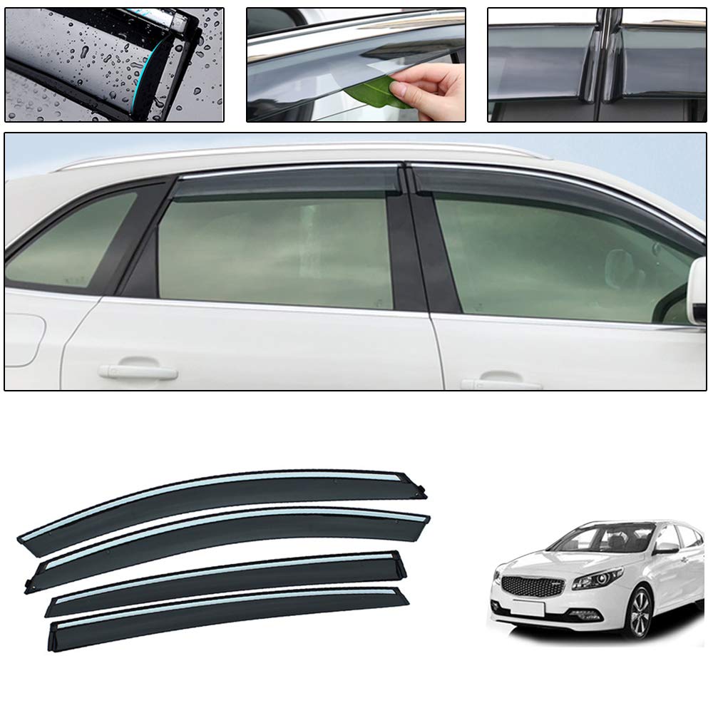 KIA K4 2014-2018 Side Window Deflectors - 4PCS Car Window Visors for Sun, Rain & Smoke Protection - Outside Tape-On Vent Shades - Perfect for Summer Driving & All-Weather Protection