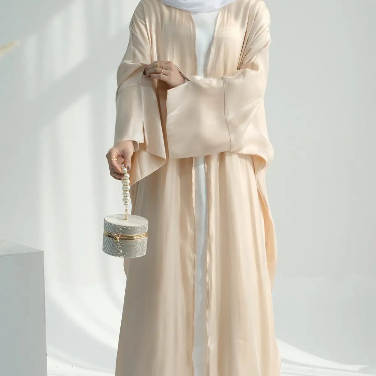 Gleam Shiny Cardigan Open Abaya Dress for Women - Elegant Long Sleeve Kimono Cover Up - Perfect for Prayer, Mosque, Parties & Special Occasions