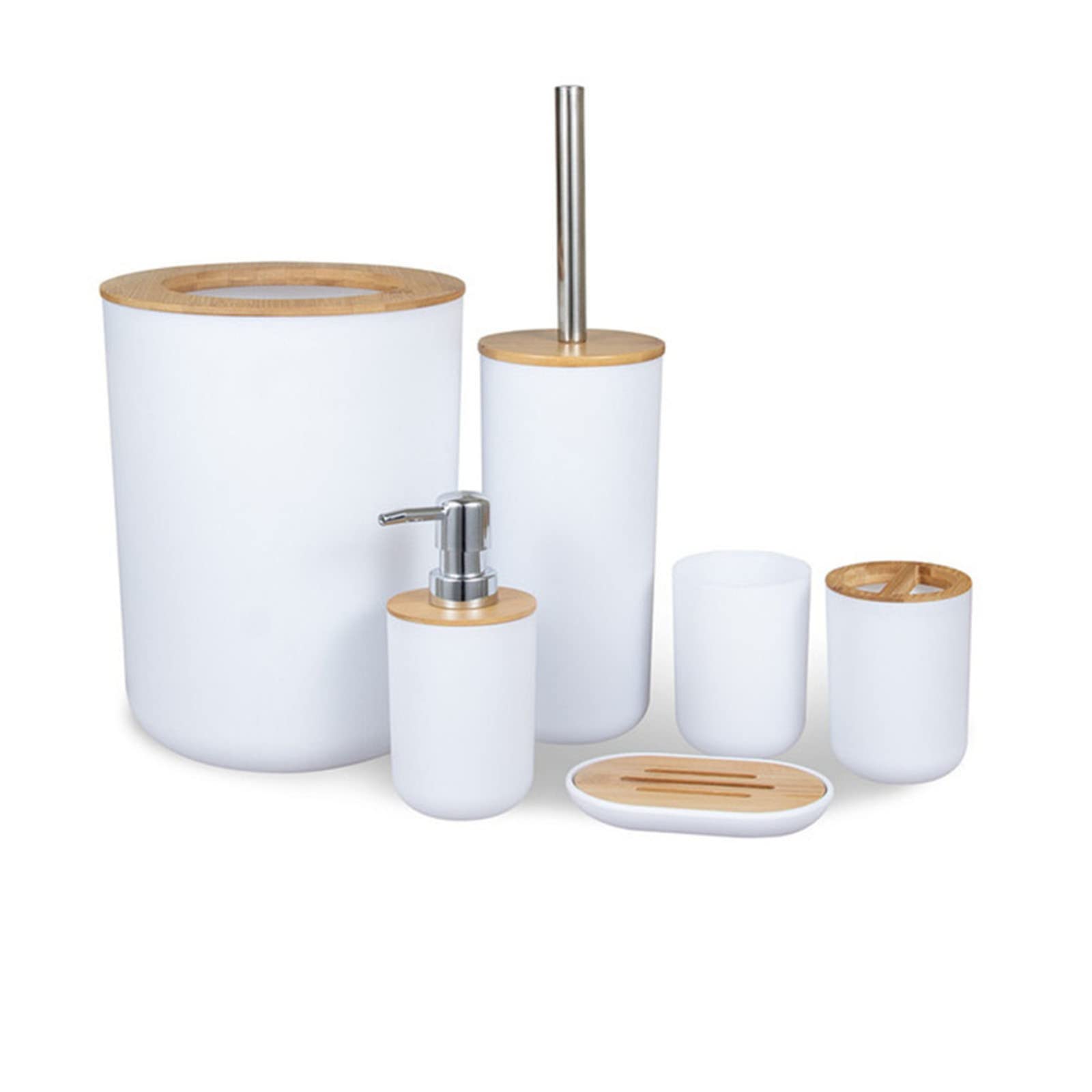 6-Piece Bathroom Accessories Set - Toothbrush Holder, Soap Dish, Dispenser, Tumbler, Toilet Brush & Waste Bin - Modern White Bathroom Organizer for Home & Hotel Use