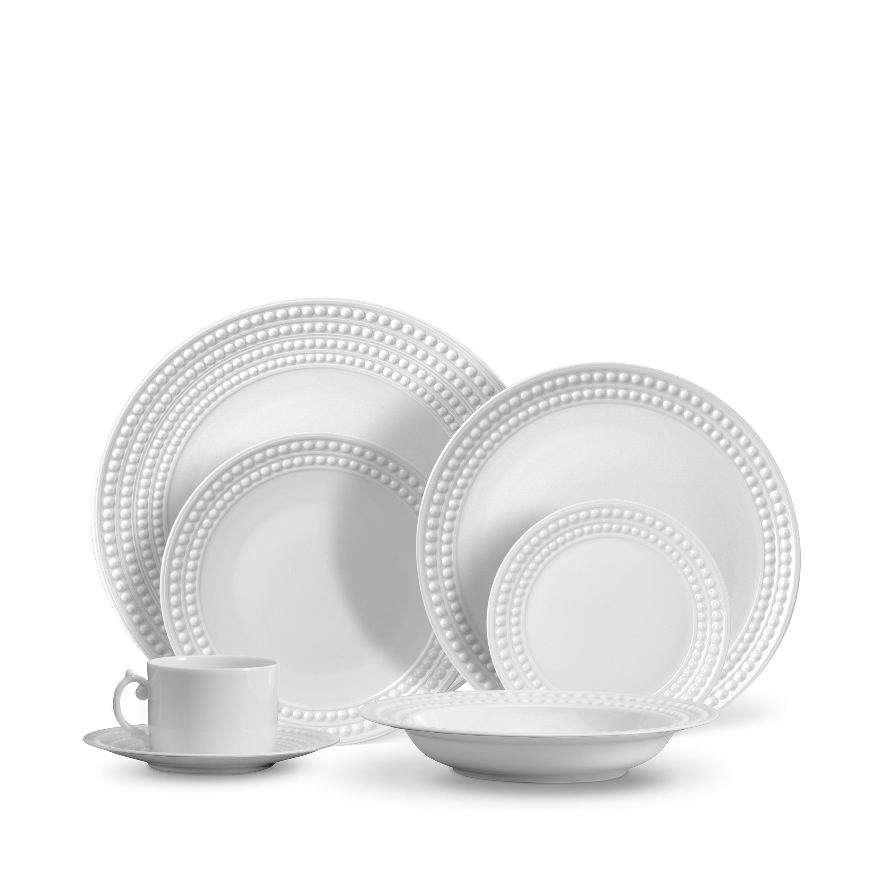 Perlée 16-Piece White Porcelain Dinnerware Set - Elegant Tableware for Formal Dining, Entertaining & Special Occasions