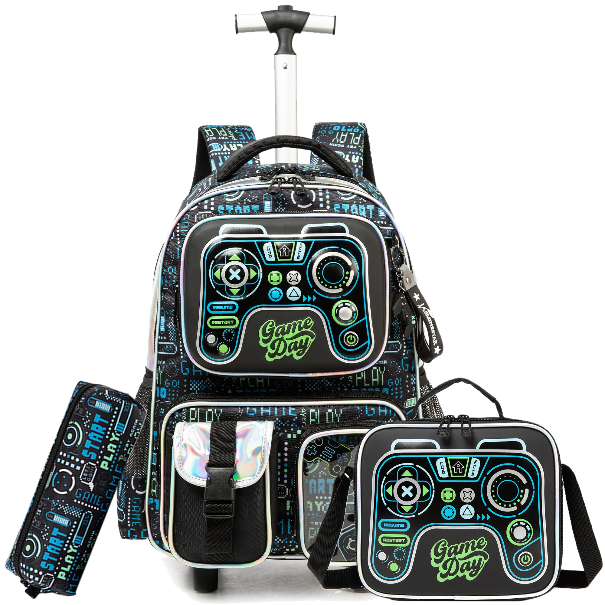 Kids Rolling Backpack with Wheels & Lunch Box - Durable School Backpack for Boys & Girls - Perfect for School, Travel & Daily Use (Black)