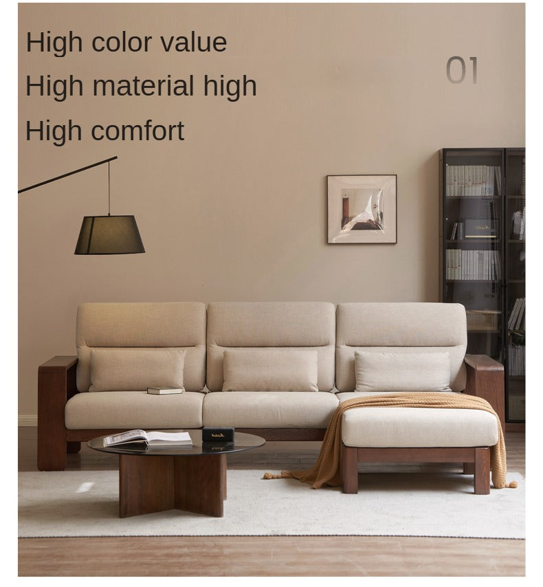 Oak Solid Wood High Back Fabric Corner Sofa - Modern L-Shaped Sectional Couch for Living Room, Lounge & Family Room Comfort