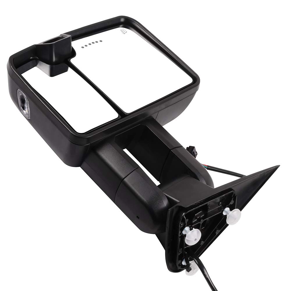 Heated Power-Adjustable Towing Mirrors for 2003-2006 Chevy Silverado & GMC Sierra Pickup Trucks - Black Cap, LED Turn Signal, Puddle Light - Perfect for Towing, Camping & Off-Road Adventures (Pair, LH & RH)