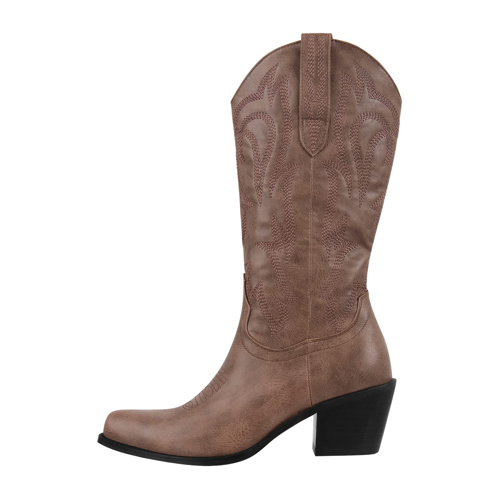 Richealnana Women's Western Cowboy Boots - Embroidered Pull-On Block Heel Ankle Boots for Country Dancing, Rodeo & Casual Outfits