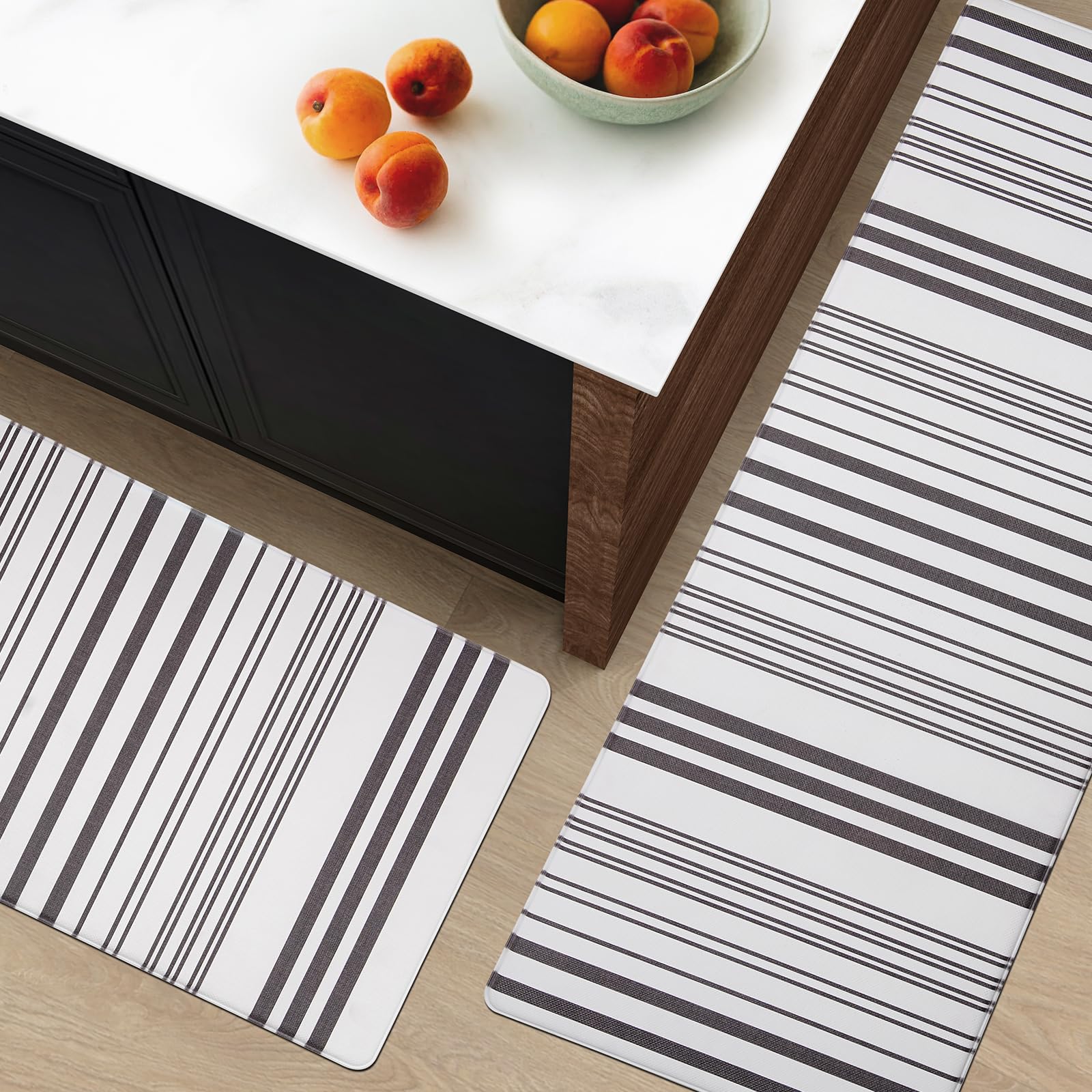 Freshmint Farmhouse Stripe Anti-Fatigue Kitchen Mat Set of 2 - Cushioned Foam Floor Mats with Waterproof & Non-Slip Design - Comfortable Modern Kitchen Rug for Sink, Laundry & Office - Perfect for Cooking, Dishwashing & Standing Workstations