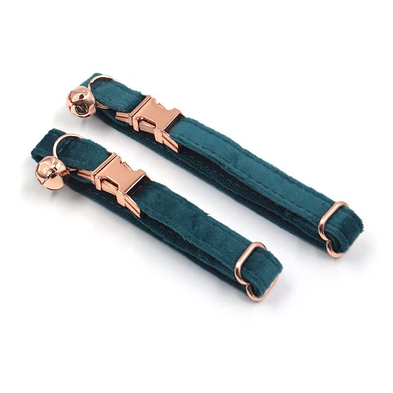 **Custom Personalized Cat Collar - Velvet Adjustable Kitten Collar with Bell & Bow Tie - Engraved Nameplate for Small Dogs & Puppies (Size S: 16-26cm, Green) - Perfect for Gifts, Pet Parties & Daily Walks**