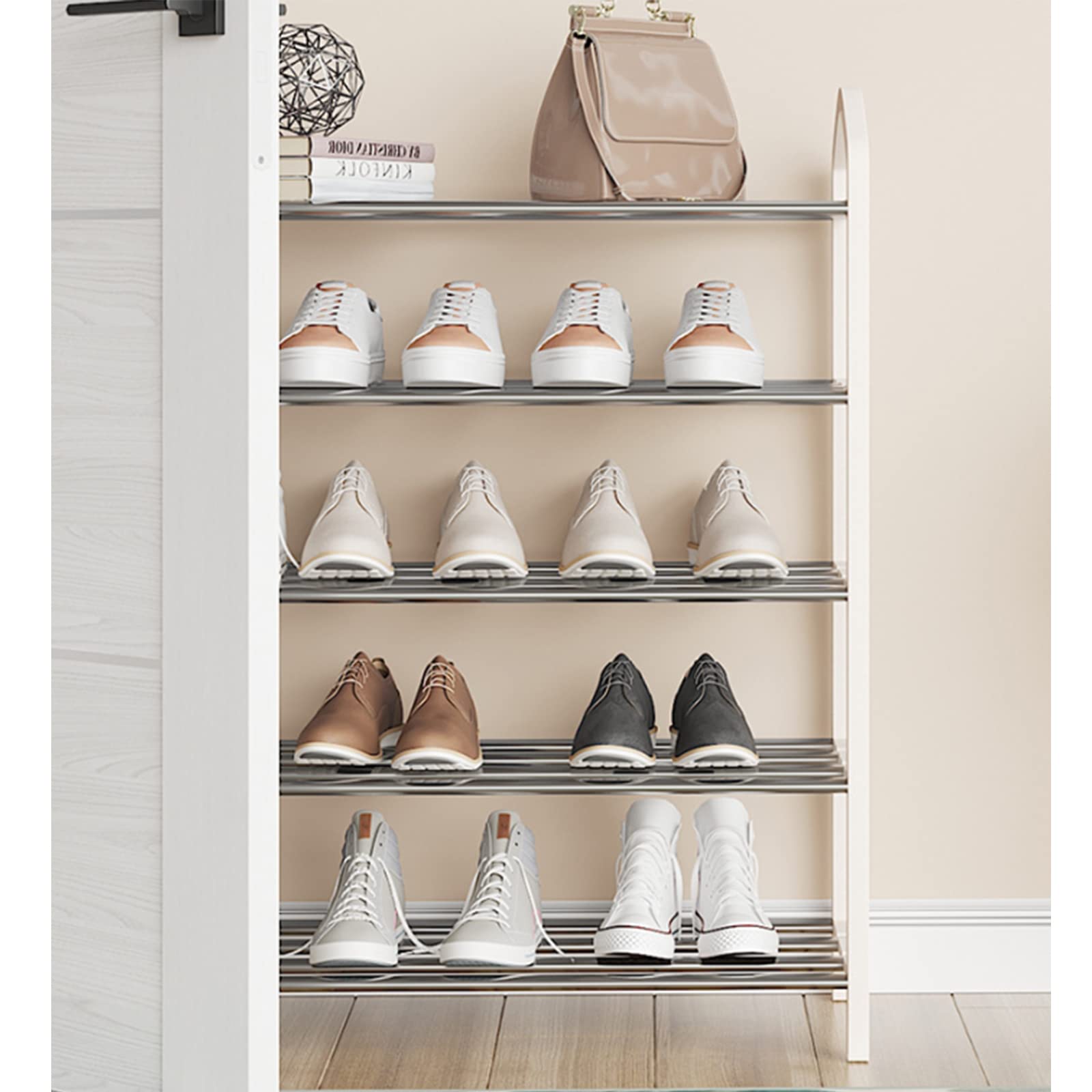 DSHOME 3-Tier Stackable Shoe Rack Organizer with Handles - Lightweight Space Saving Shoe Storage Shelf for Closet, Entryway, Hallway - White (25x18 Inches) - Perfect for Small Spaces & Apartment Living