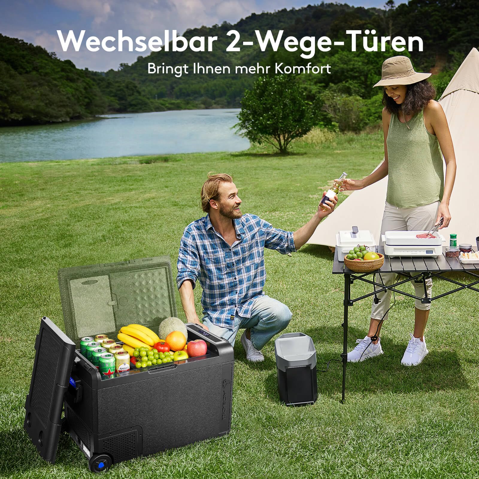AAOBOSI 48L Portable Electric Cooler -20°C to 20°C, 12V/24V Car Fridge & 100-240V AC/DC Compressor Cooler with USB Port for Road Trips, Camping, RV, Truck, Boat & Outdoor Adventures