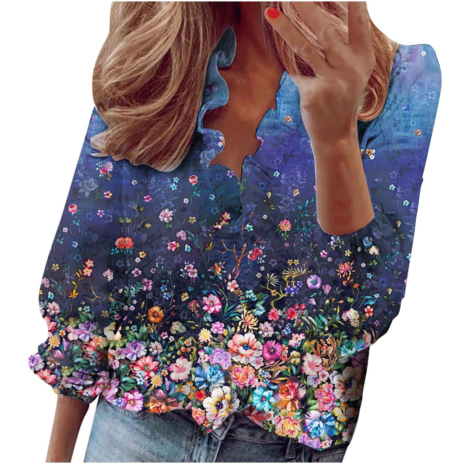 Women's Casual V-Neck Long Sleeve Blouse - Loose Fit Printed Tunic Top for Everyday Wear | Perfect Gift for Women | Office, Weekend & Date Night Outfits