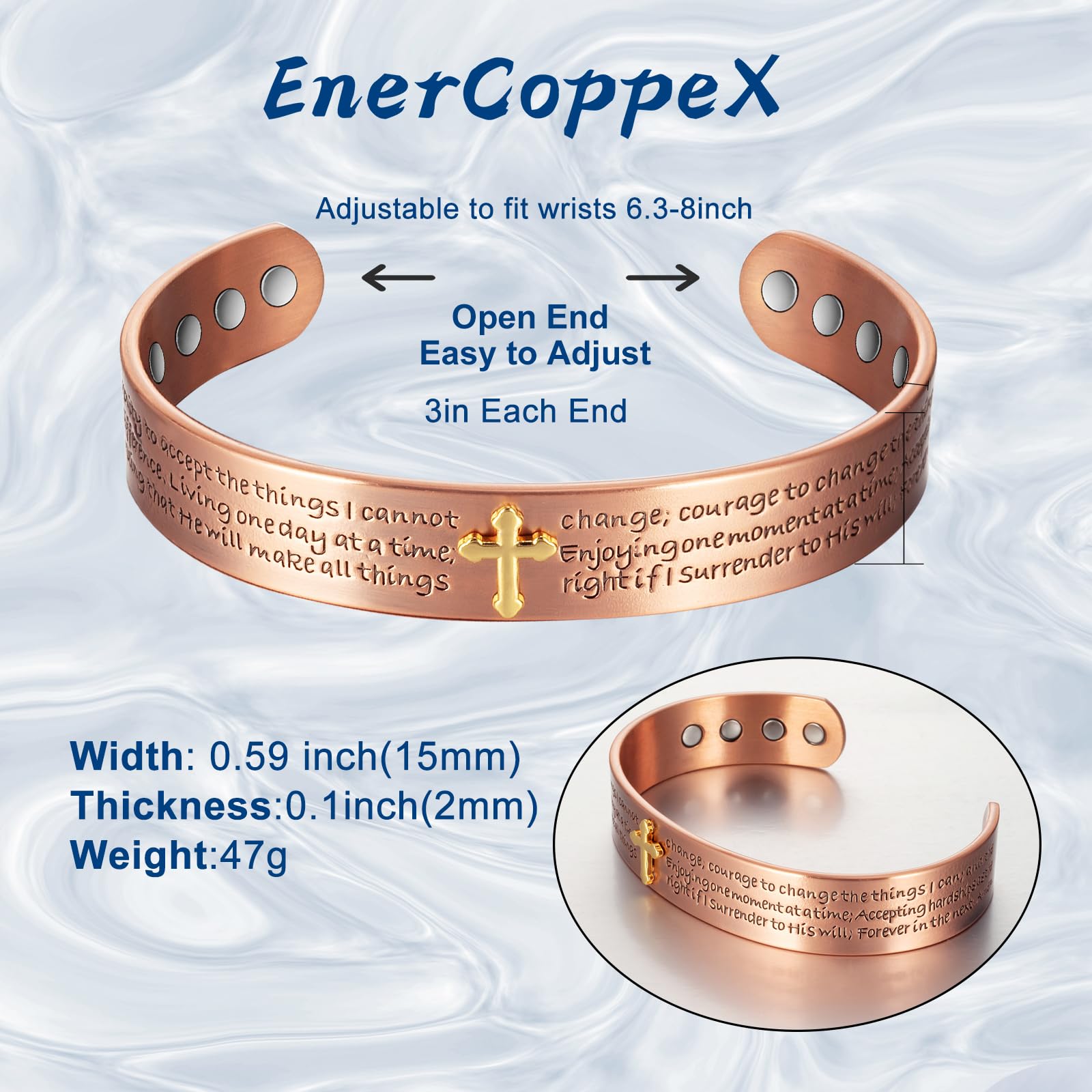 EneroppeX Copper Magnetic Bracelet for Women - Stylish Cuff Bangle with Healing Magnets - Perfect for Pain Relief, Wellness & Fashion Accessories | Great for Daily Wear, Workouts & Gifts