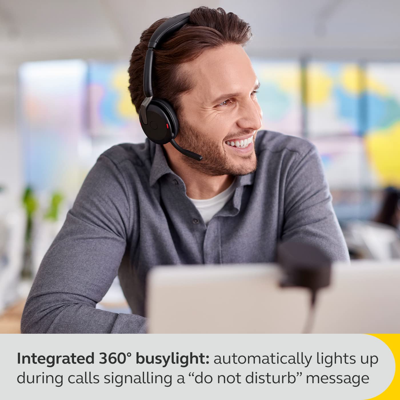 Jabra Evolve2 65 Flex Stereo Bluetooth Headset with Wireless Charging Pad - Noise Cancelling ClearVoice & Hybrid ANC - Microsoft Teams Certified - Black - Perfect for Remote Work, Online Meetings & Office Calls