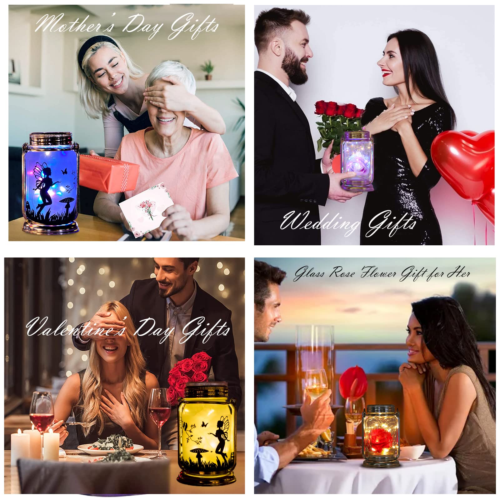 ANGMLN Solar Powered Romantic Rose in Glass Mason Jar - 2 Pack Enchanted Rose Gift Set with LED Lights, Forever Flower for Valentine's Day, Wedding, Anniversary & Home Decor | Perfect for Romantic Nights, Table Centerpieces and Special Occasion Gifts
